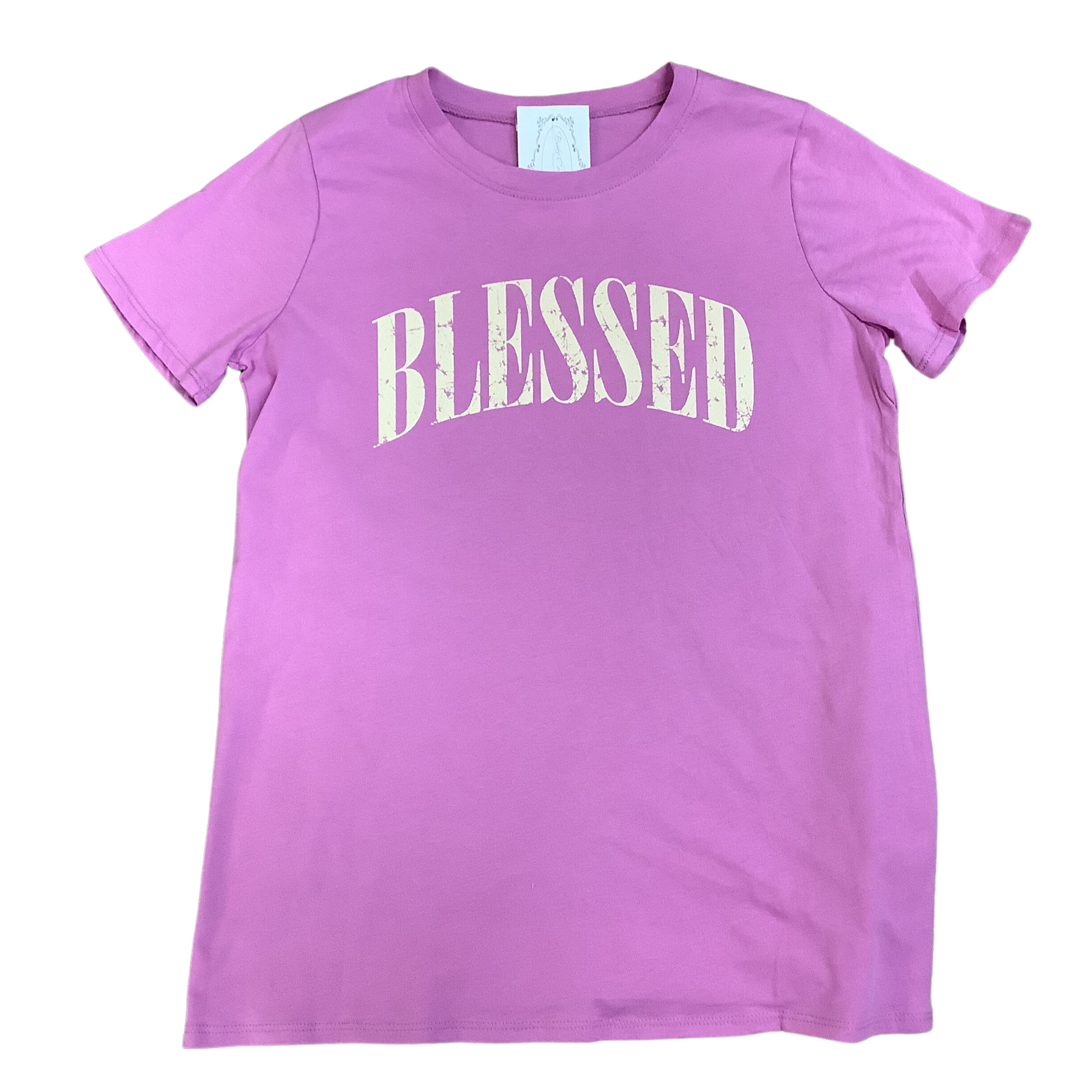 Complete your wardrobe with this stylish Blessed Graphic Tee. Featuring a beautiful pink color and the uplifting word "Blessed", this tee is perfect for everyday looks. The graphic tee is made from quality materials, for a comfortable fit you can rely on.