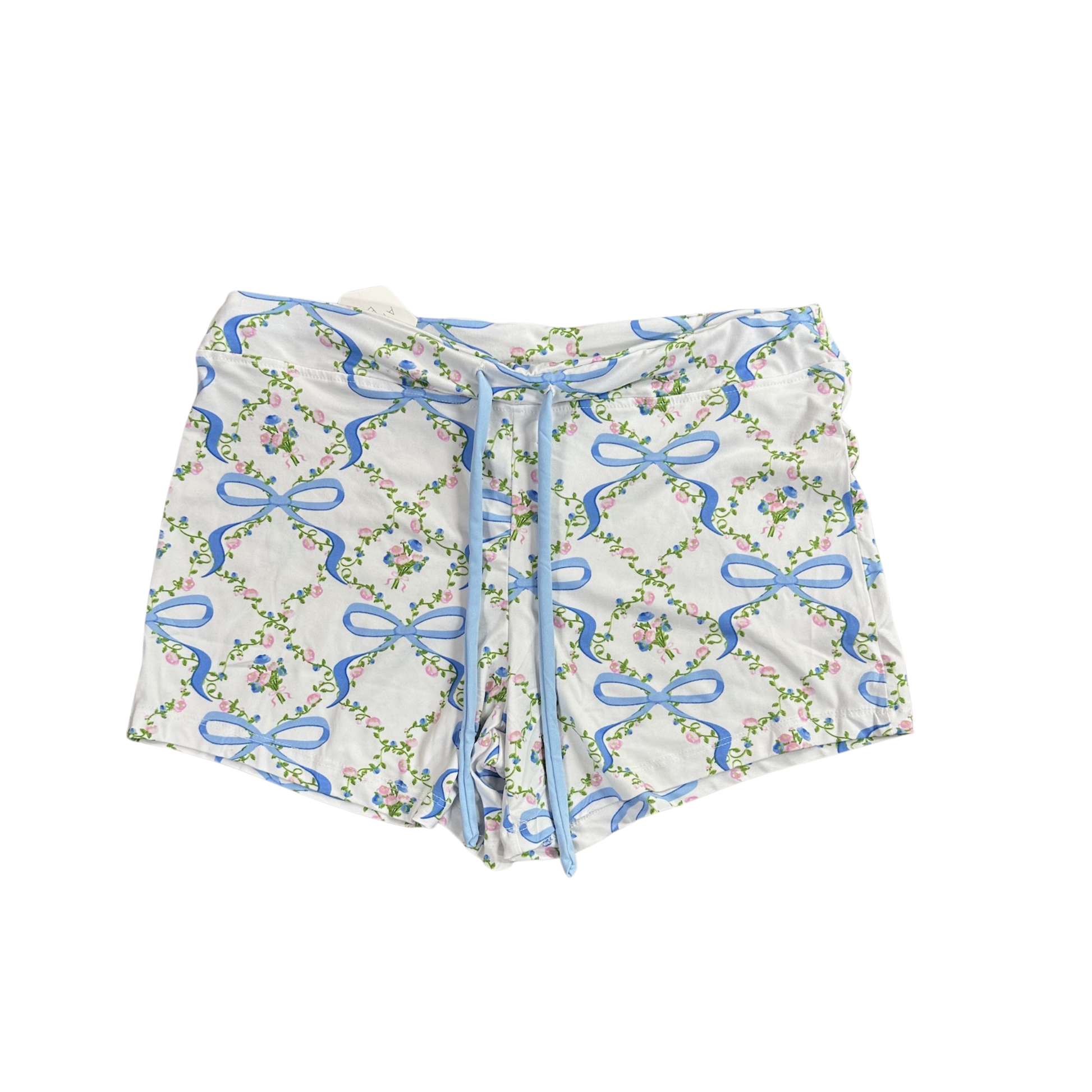 Bows & Blossoms Pajama Shorts from Amanda Blu combine comfort with charming design. These sleep shorts feature a delicate blossom and bow print that brings a touch of elegance to your nighttime routine. Crafted for all-night comfort, they're an ideal choice for anyone seeking quality sleepwear that doesn't compromise on style. Perfect for relaxation or as a thoughtful gift.