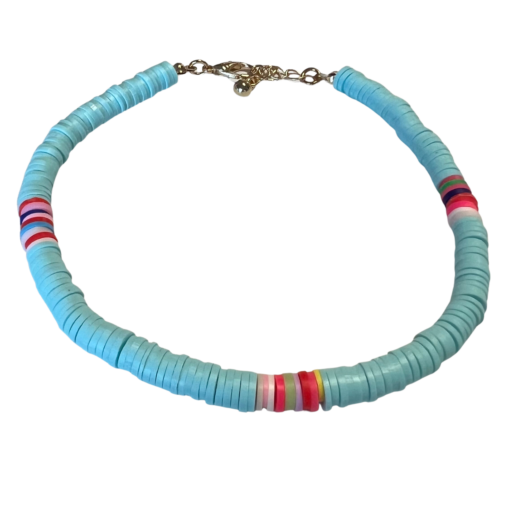 blue beaded anklet with multicolor accents