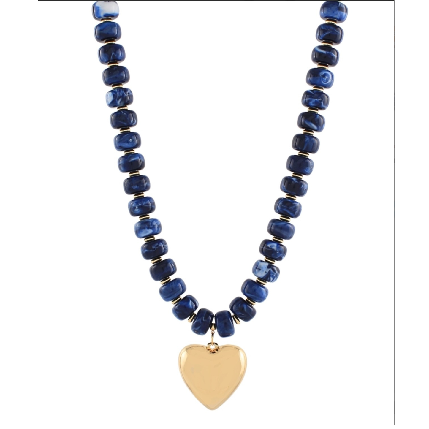Beaded necklace with heart charm in blue