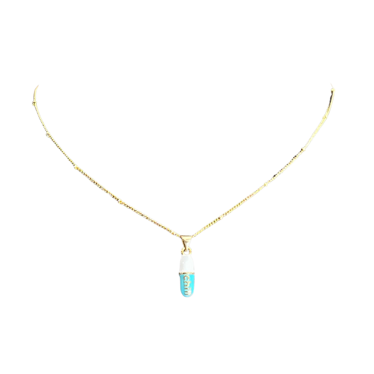 Chill Pill necklace in blue