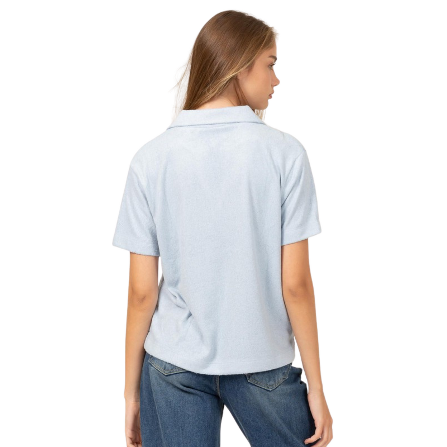 Collared Short Sleeve Top in dusty blue