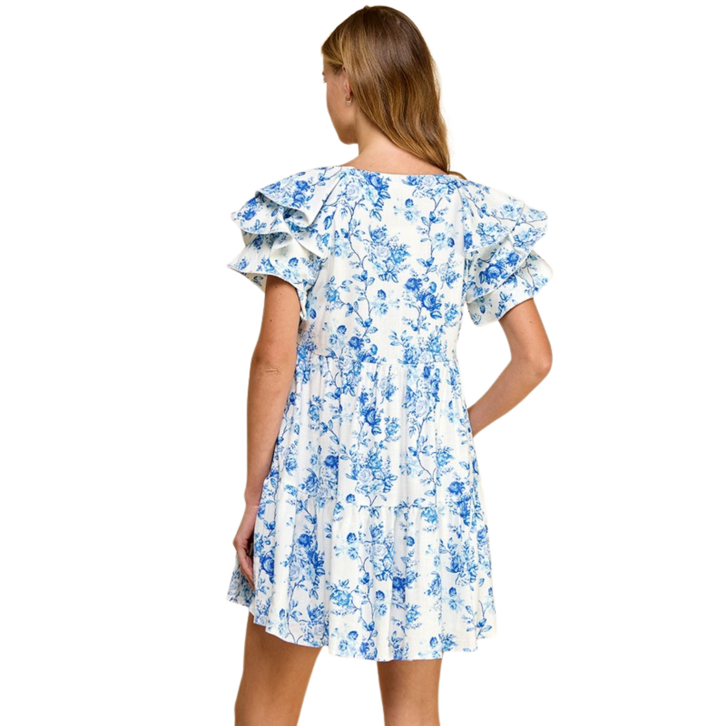 This Floral Print V-Neck Pullover Dress by TCEC features a beautiful blue floral print and a flattering v-neck design. Perfect for any occasion, this mini dress combines style and comfort for a timeless look. Elevate your wardrobe with this must-have piece from TCEC.