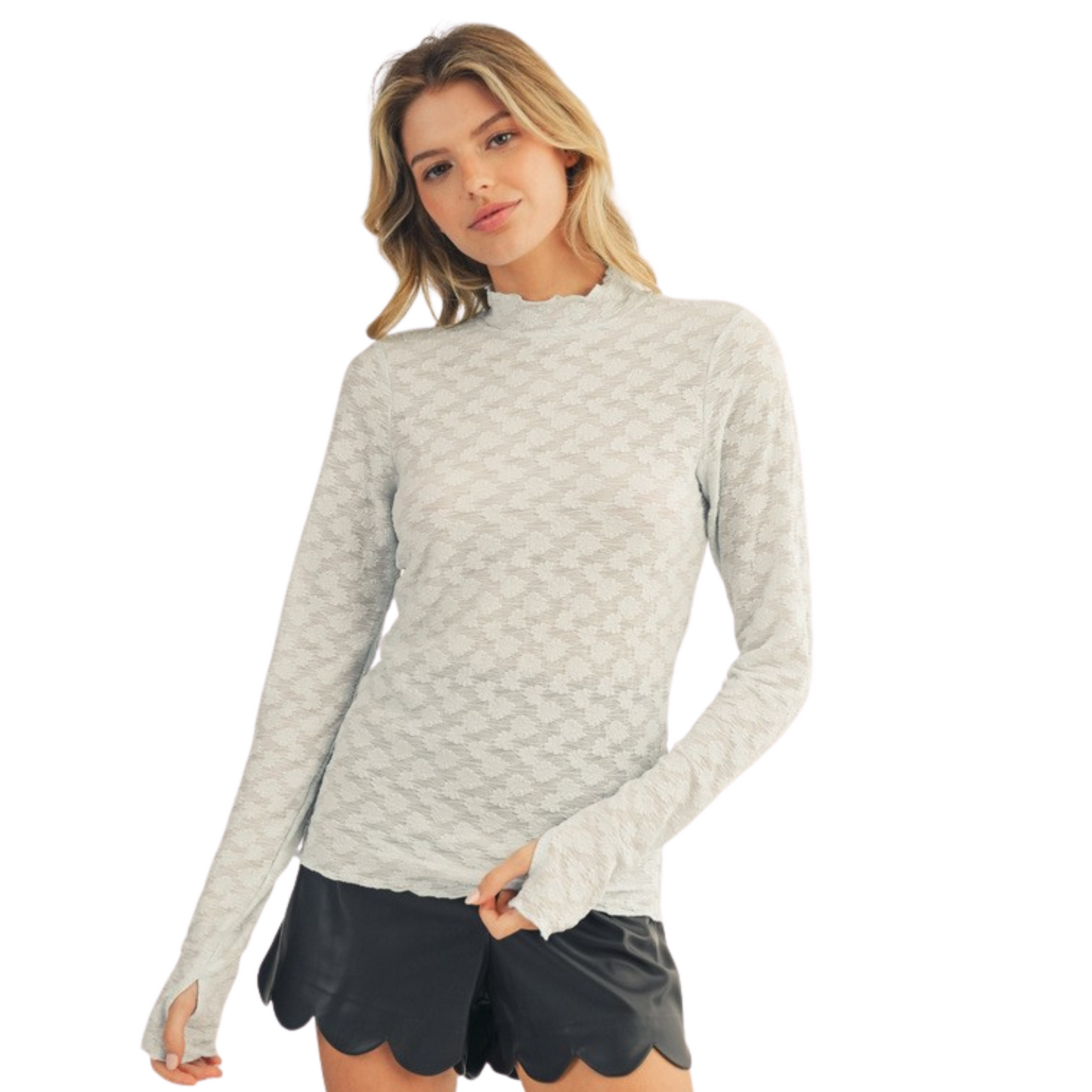 Mock Neck Lace Top in blue