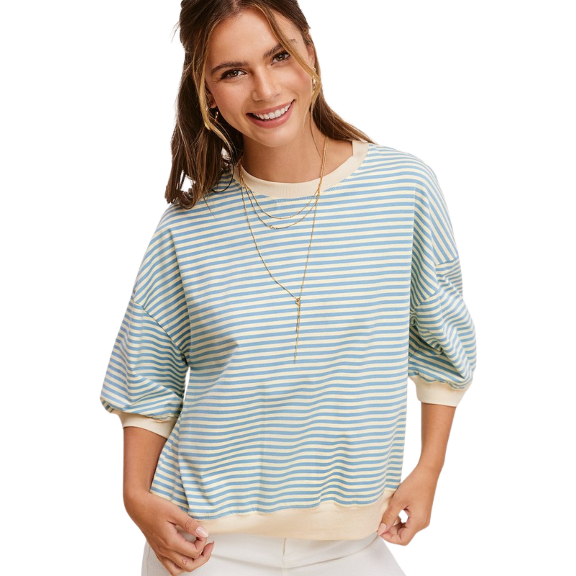 Striped short sleeve top in  blue