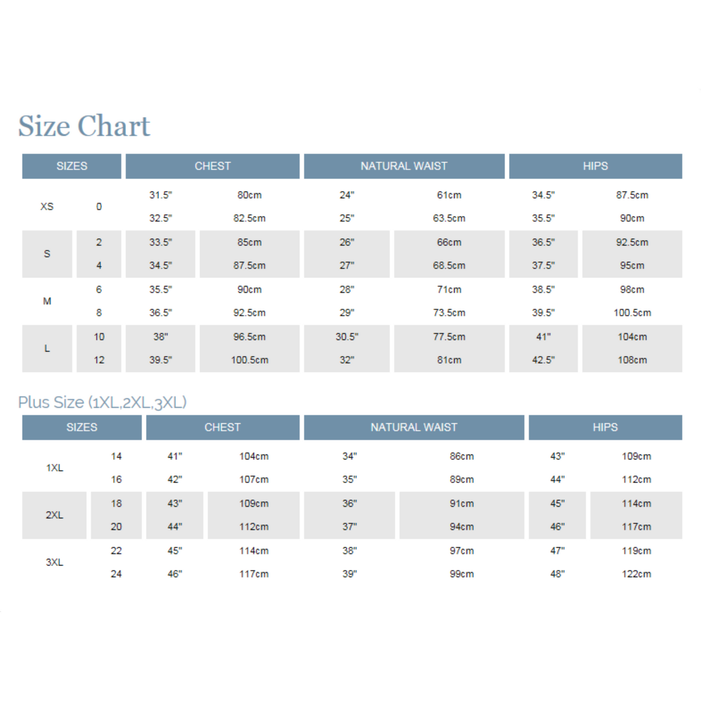 Blu Pepper Size Chart