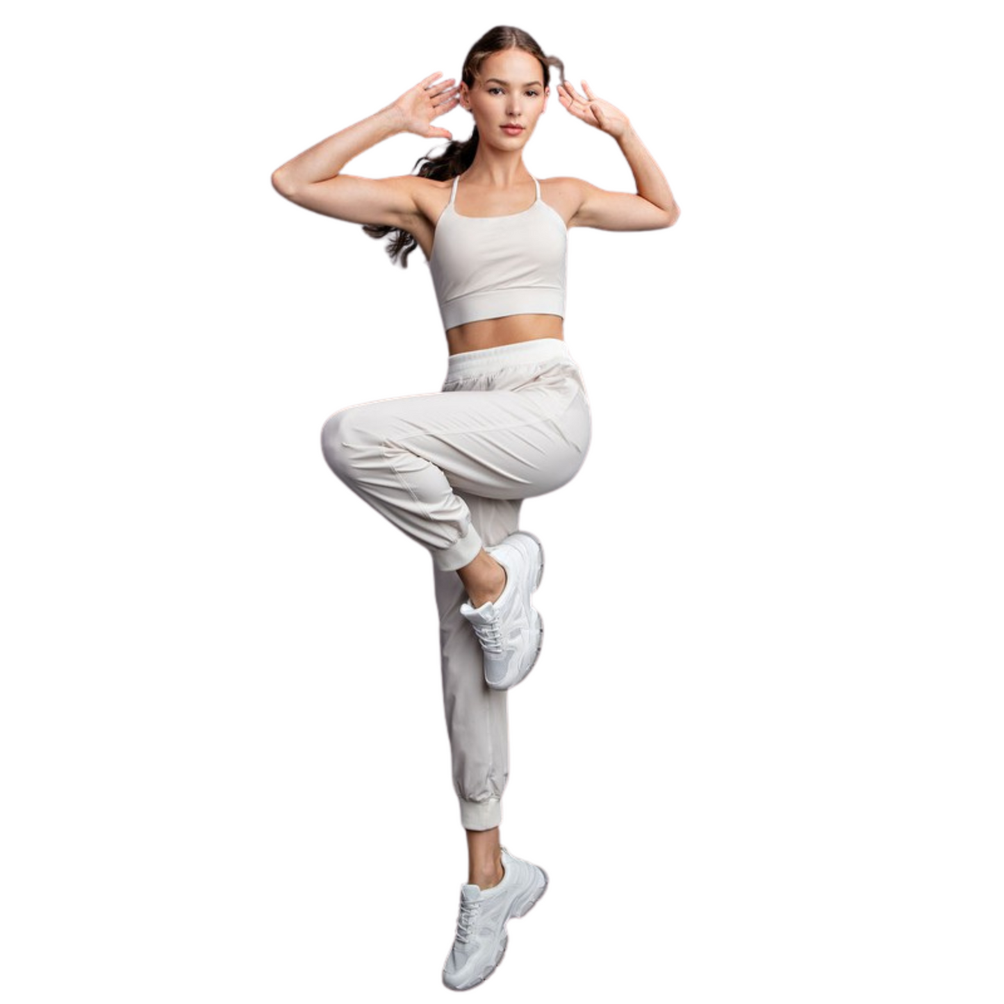 Take your workout to the next level with our Oxford Mid Rise Joggers. Crafted from durable Oxford St Woven fabric, these Dance Studio inspired jogger pants provide maximum comfort and flexibility. With a flattering mid rise fit and timeless bone color, these joggers are the perfect addition to your fitness wardrobe.
