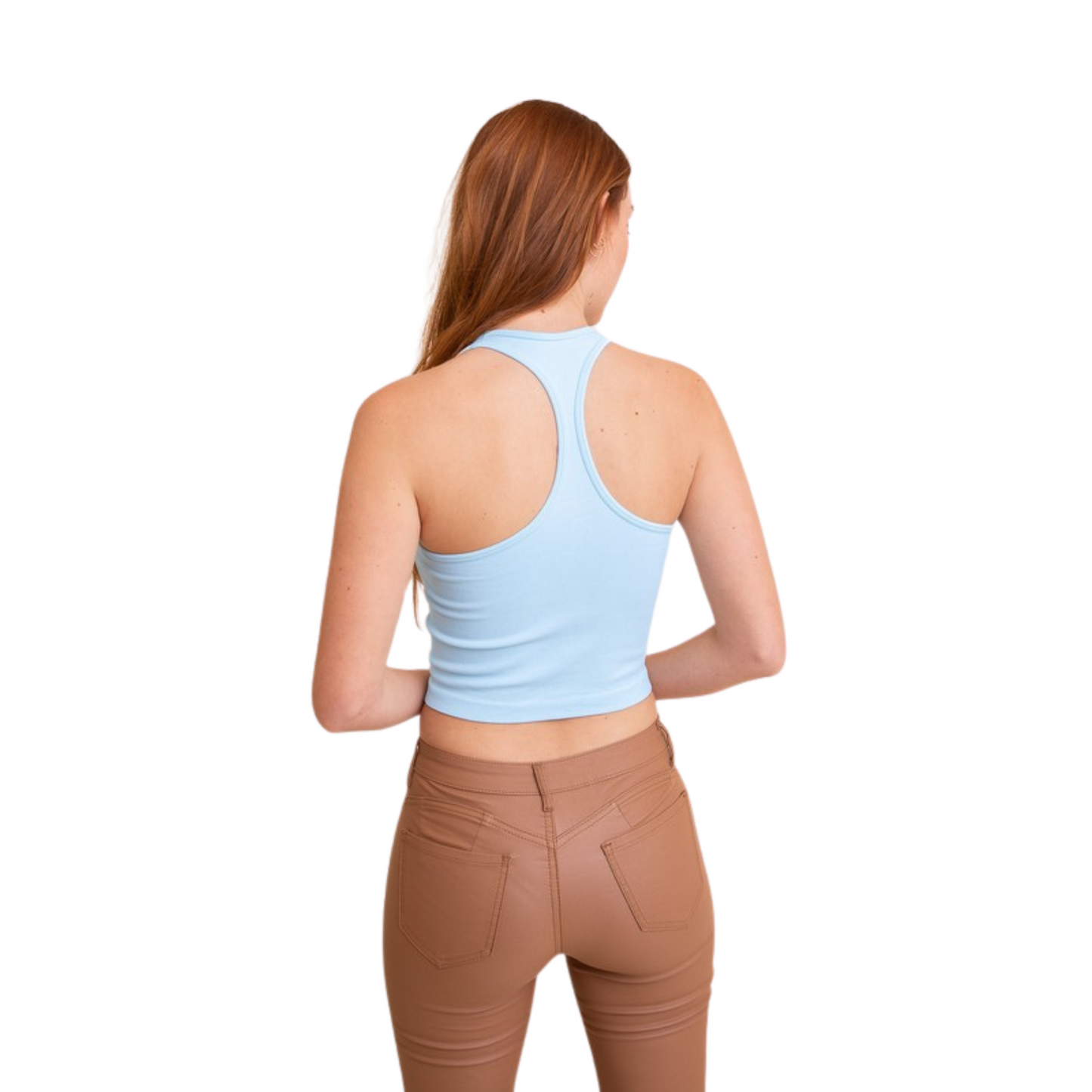 This High Neck Racerback Brami Top is the ideal wardrobe staple. Available in baby blue, grey blue, and black, it is the perfect top for any occasion. With its timeless style, you can be sure that you'll look and feel great when you wear it.