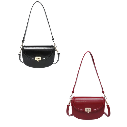 The Bristol Crossbody Bag by Jen &amp; Co. offers a compact design perfect for hands-free convenience. Available in classic black or vibrant cherry red, it features a secure lock closure to keep your essentials safe. Its small size makes it an ideal accessory for daily outings or special occasions, combining style with practicality.
