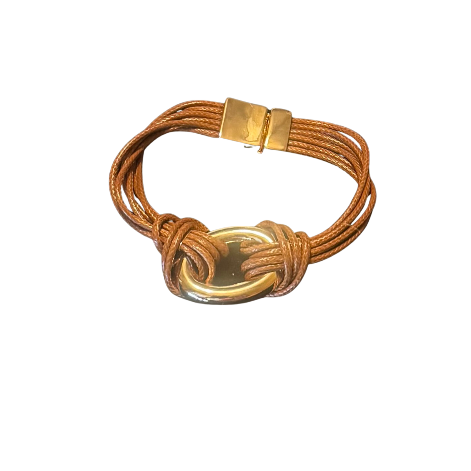 This ETE Leather String Bracelet combines understated elegance with enduring quality. Supple brown leather strings are punctuated by polished gold accents that catch the light with subtle sophistication. The natural material ages gracefully, developing character and depth as you wear it. Versatile enough for everyday styling yet refined enough for elevated occasions, this bracelet exemplifies ETE's commitment to timeless accessories that complement any wardrobe.