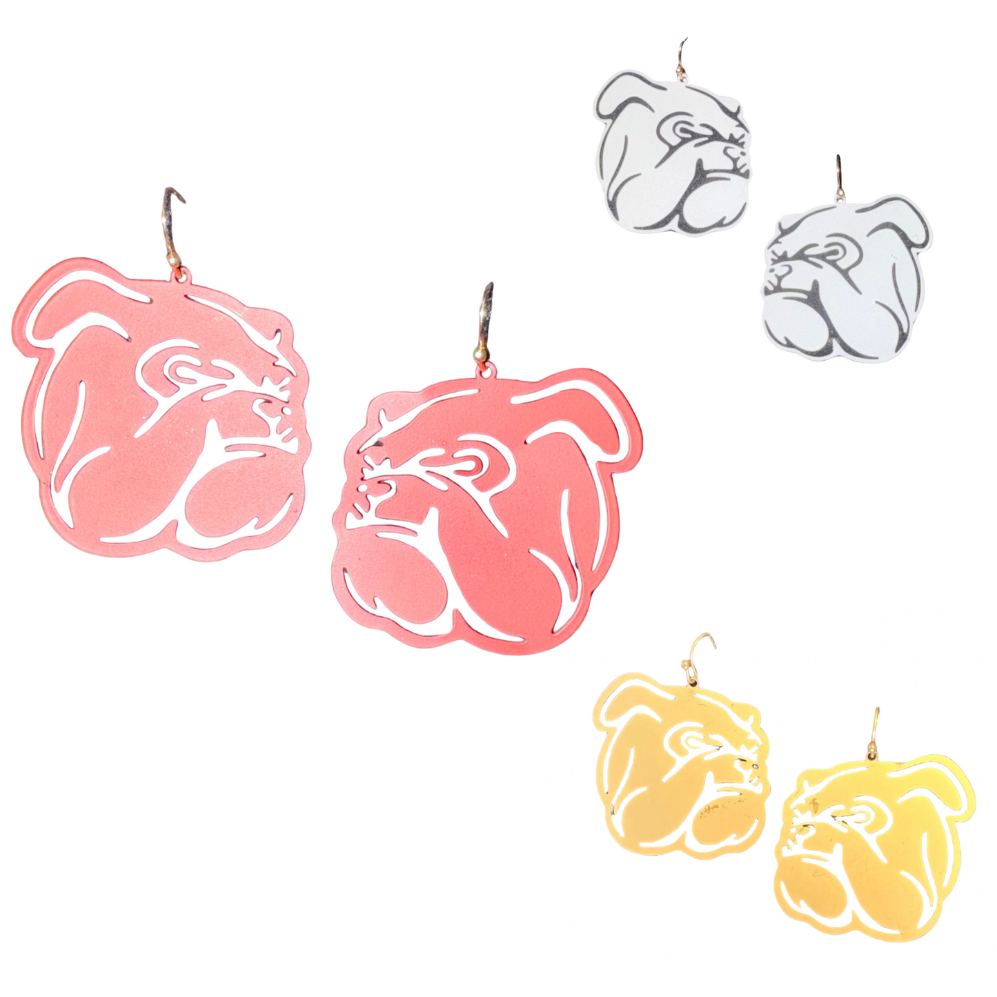 Show off your school pride with these Bulldog Silhouette Earrings. The classic grey and gold dangle earrings feature a bulldog silhouette, perfect for fans of Kinston Bulldogs. Take your style to the next level and show your spirit!