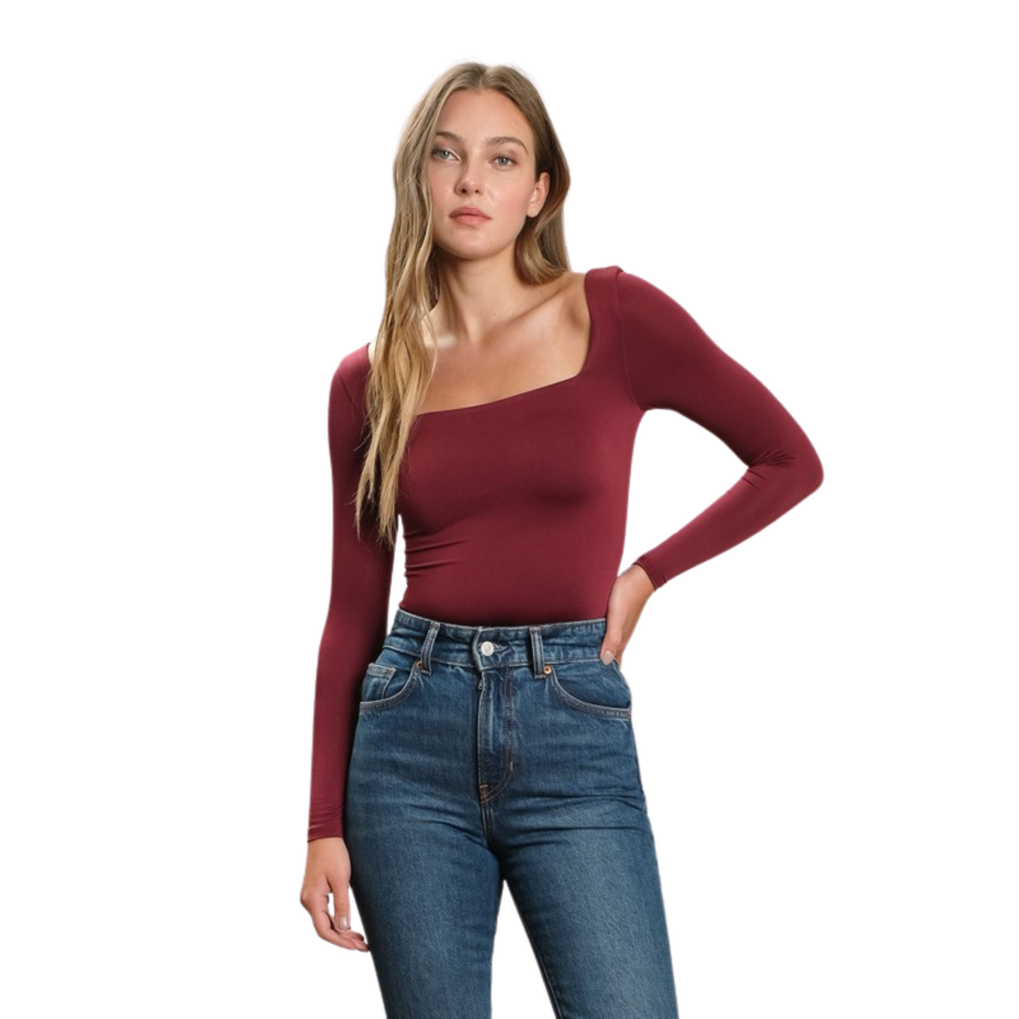 Reversible long sleeve top in burgundy