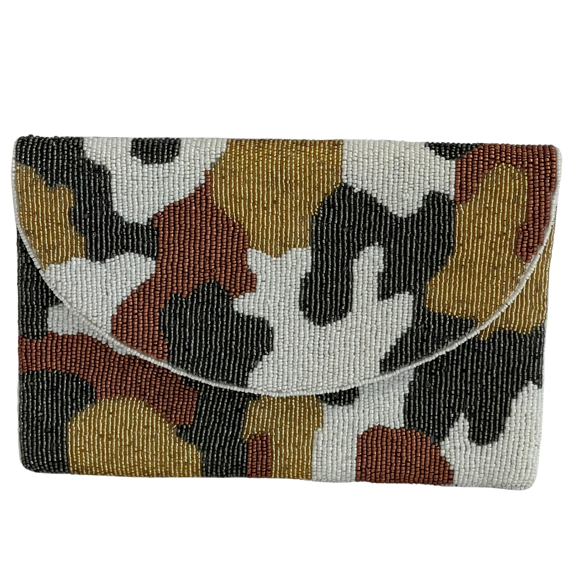 Camo print beaded clutch