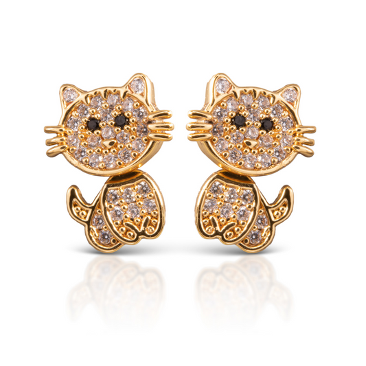 These elegant Cat Stud Earrings are a must-have for animal lovers. Made of high-quality gold, these earrings feature rhinestone accents, adding a touch of sparkle to your outfit. The adorable cat shape makes for a playful yet sophisticated accessory. Add these beautiful stud earrings to your collection today.