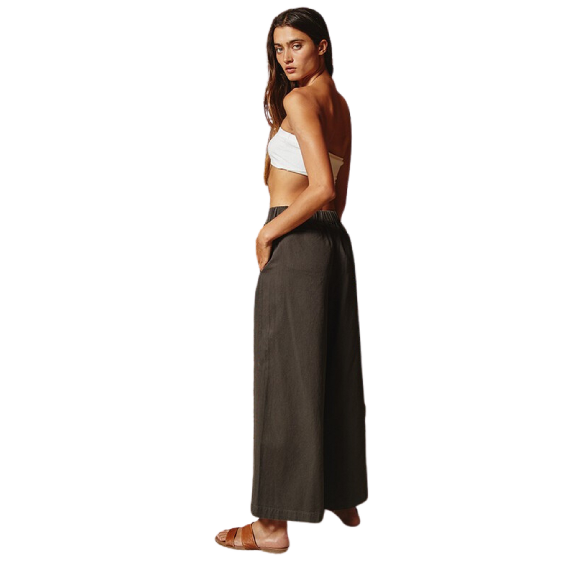 Wide leg culotte pants in charcoal