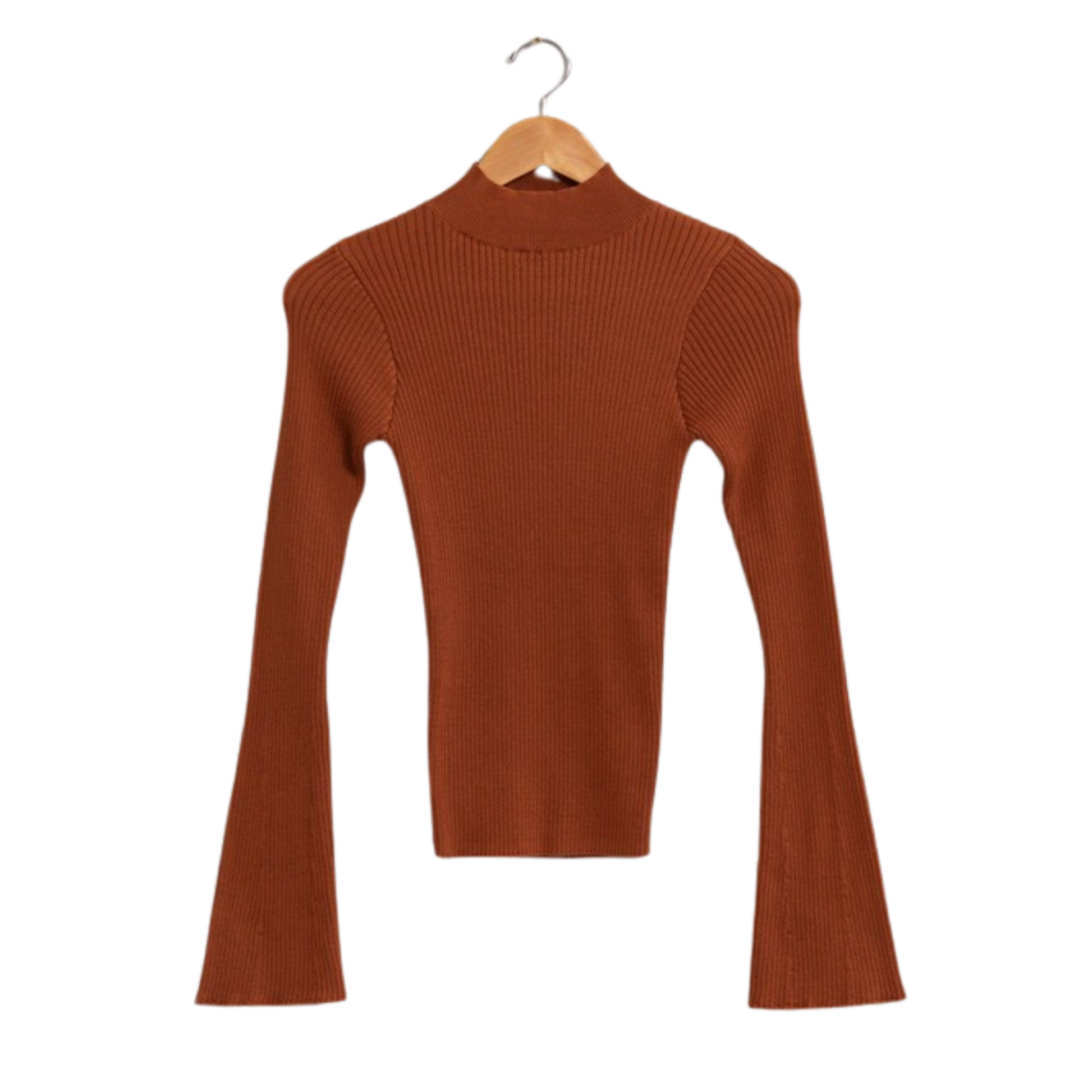 Ribbed flare sleeve top in chocolate