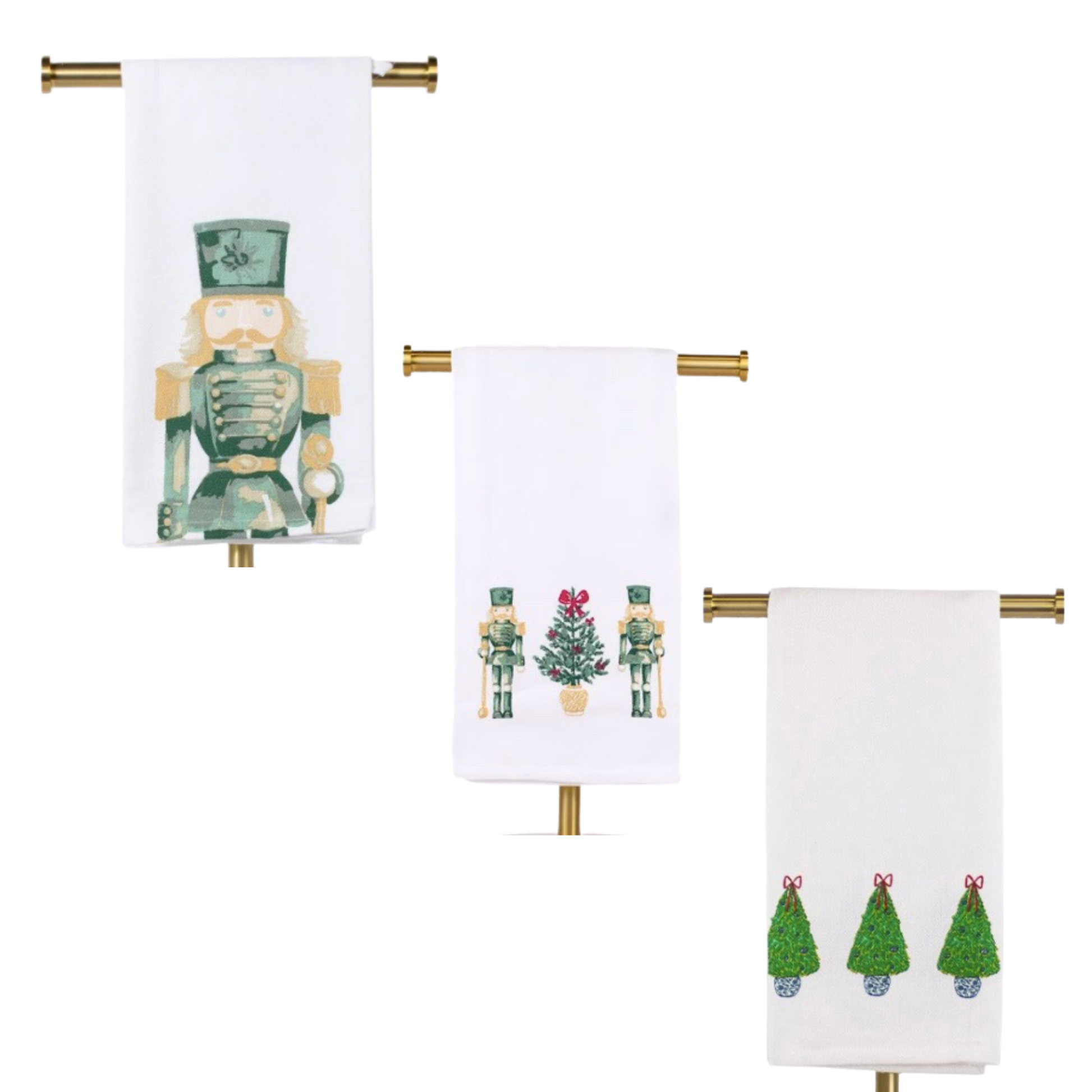 Introduce festive flair to your kitchen with our Christmas Hand Towel, available in three charming designs: Christmas Topiary, Nutcracker, and Nutcracker Trio. Made with absorbent material, it's perfect for drying dishes and spills. Bring holiday cheer to your home this season!
