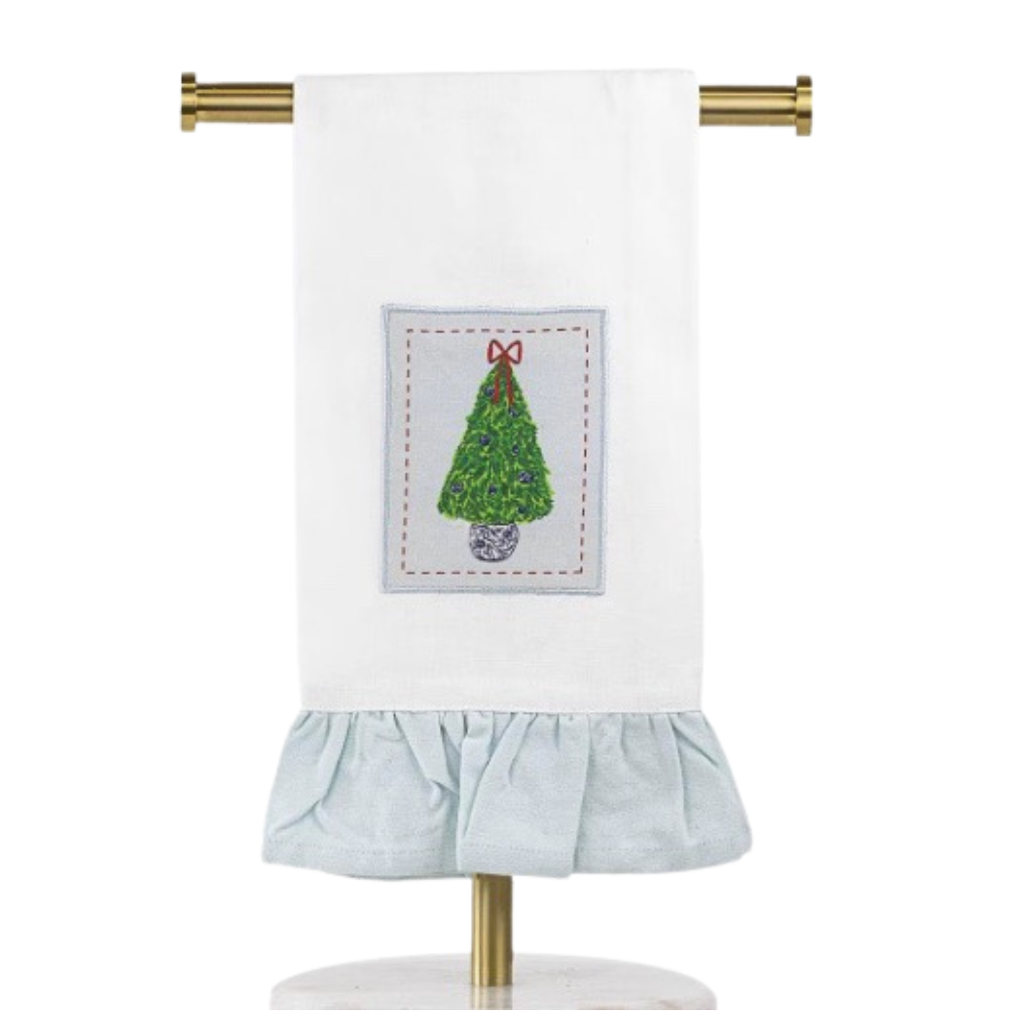 Christmas hand towel with Christmas tree accent and ruffle
