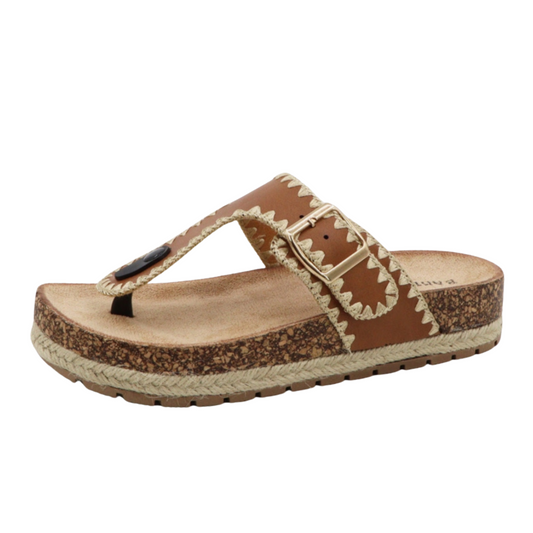 The Clash-08 is an expertly crafted cork sole thong sandal, designed with a tan leather upper and intricate embroidery. With its stylish and comfortable design, this sandal is the perfect addition to any summer wardrobe. Its cork sole provides excellent support and durability, making it ideal for all-day wear.