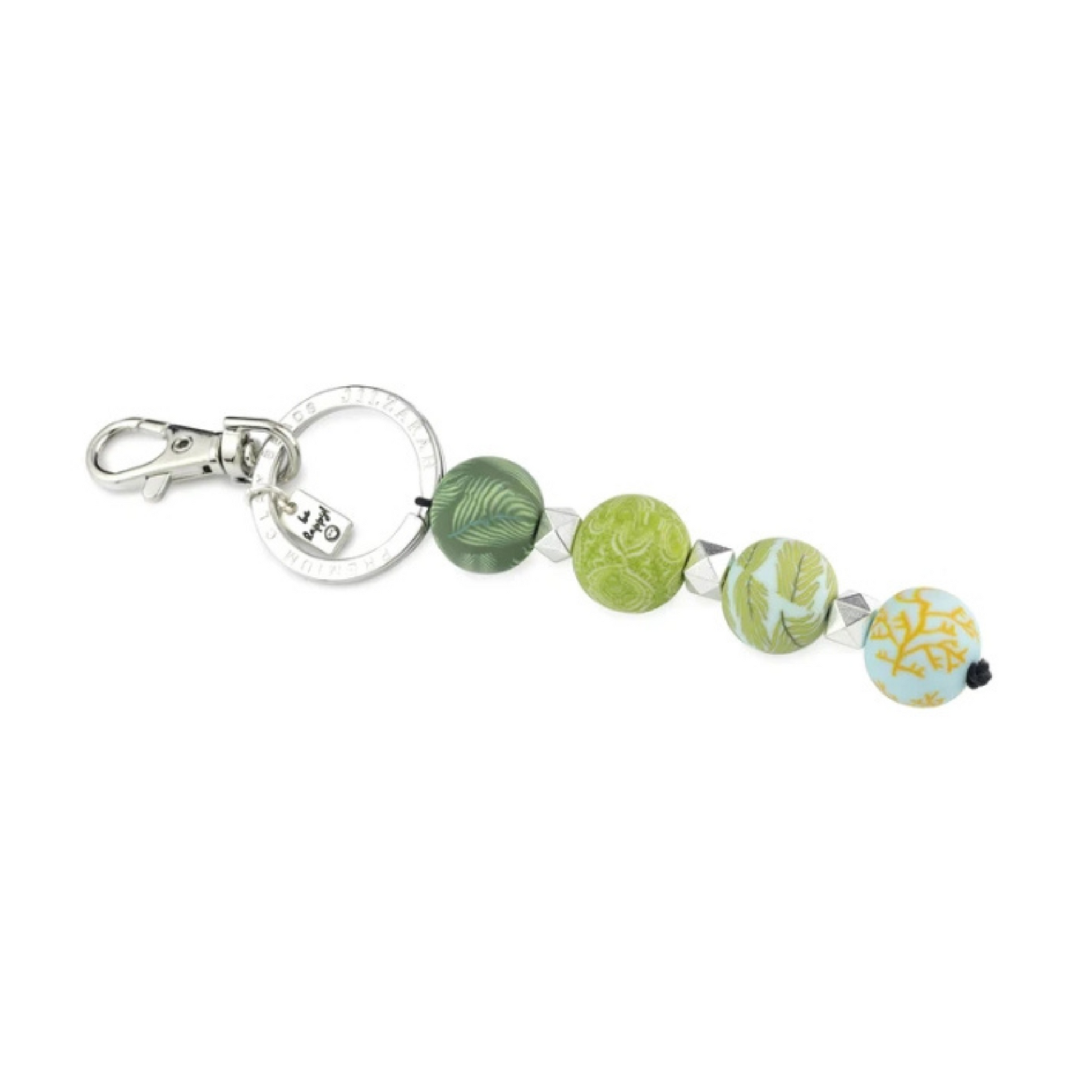 clay bead keychain in botanical green