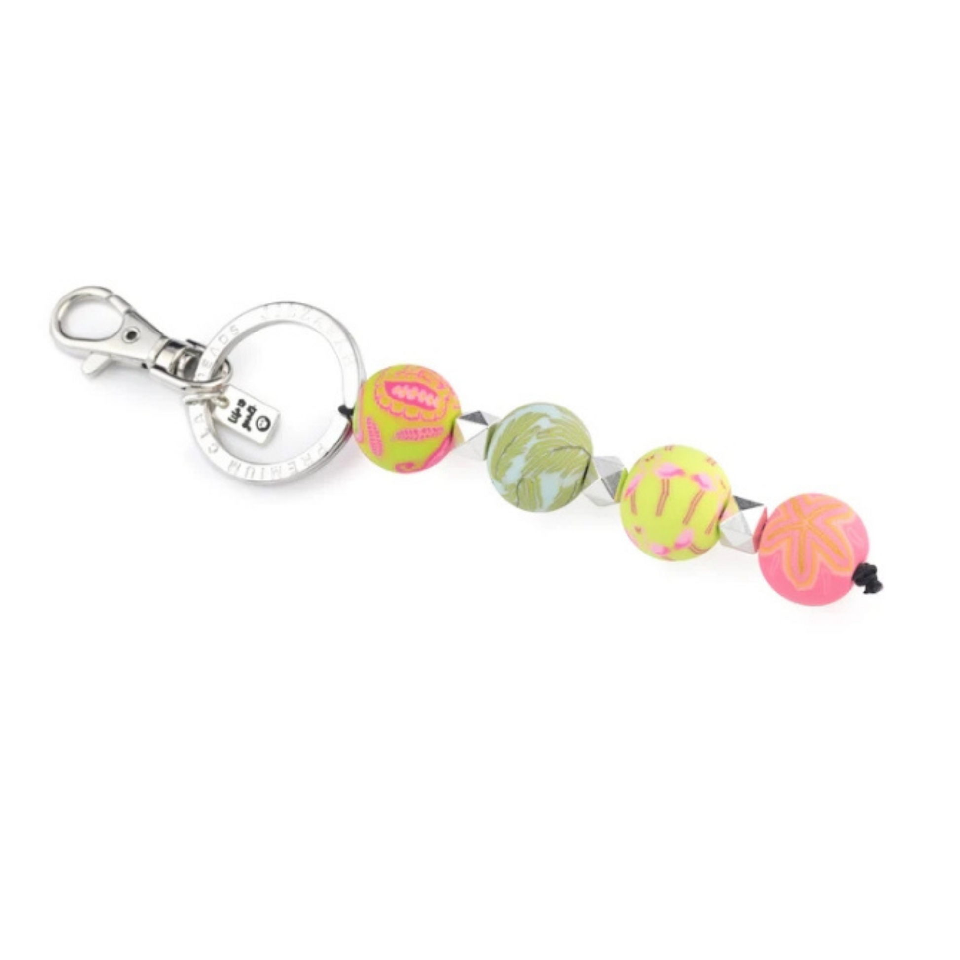 clay bead keychain in flamingo pink