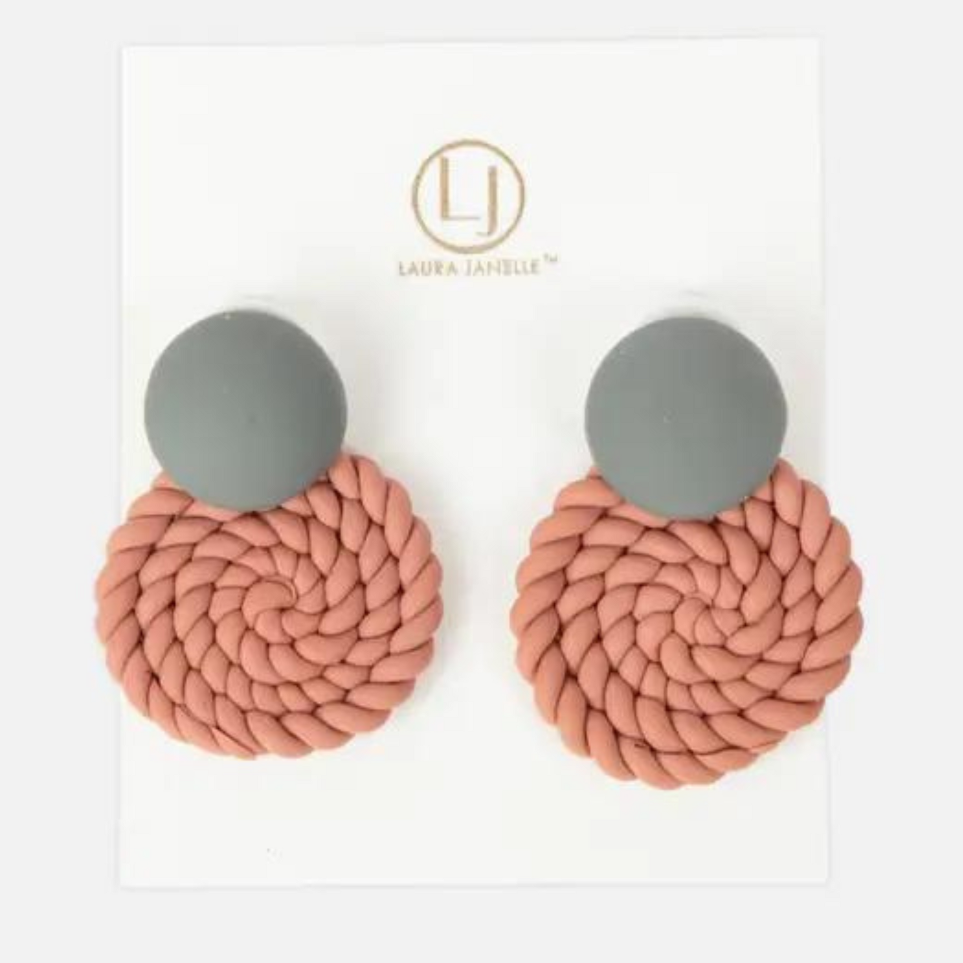 Clay rope earrings in grey and coral