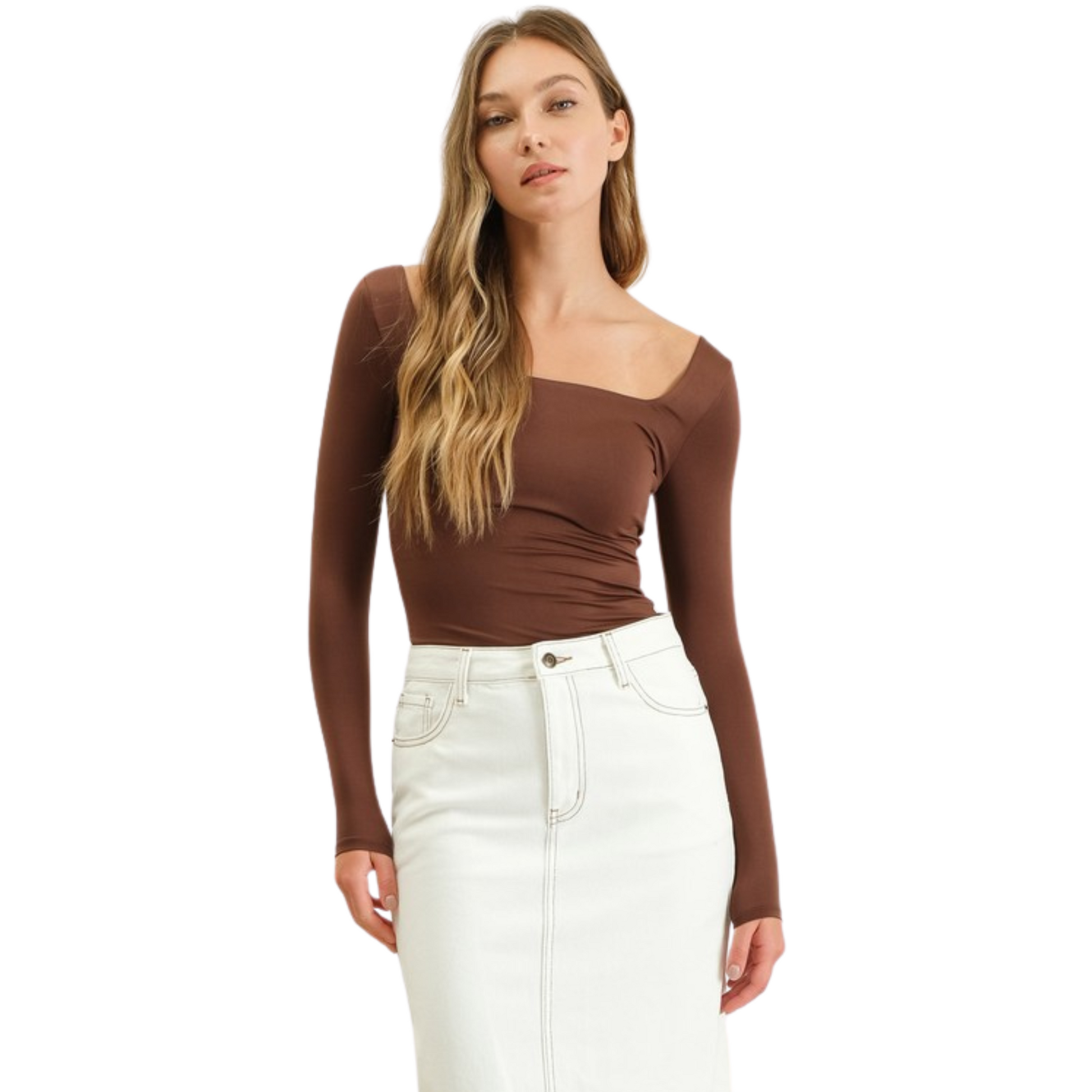 reversible long sleeve top in coffee bean