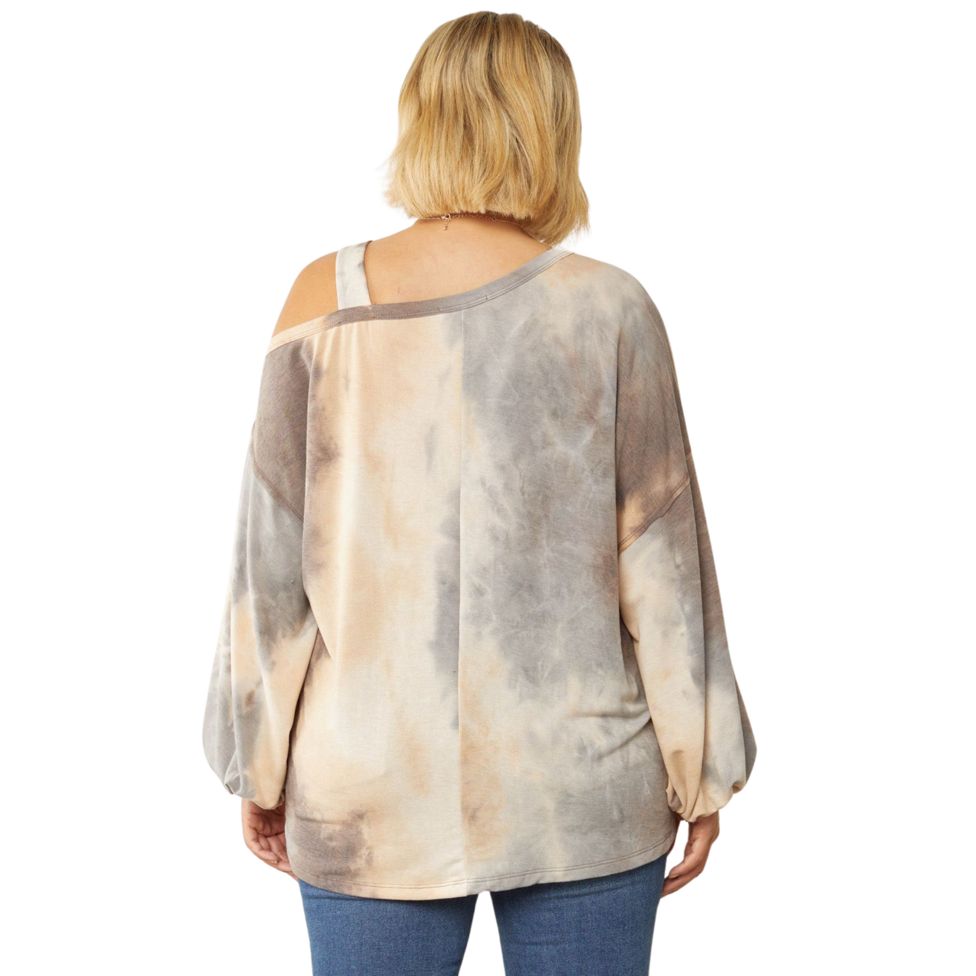 Add a touch of trendiness to your wardrobe with our Tie Dye Cold Shoulder Top. The tie-dye print and cold-shoulder detail bring a stylish edge, while the puff sleeves add a touch of femininity. Made from a mediumweight knit, this top is both comfortable and non-sheer, making it perfect for any occasion. Available in plus sizes.