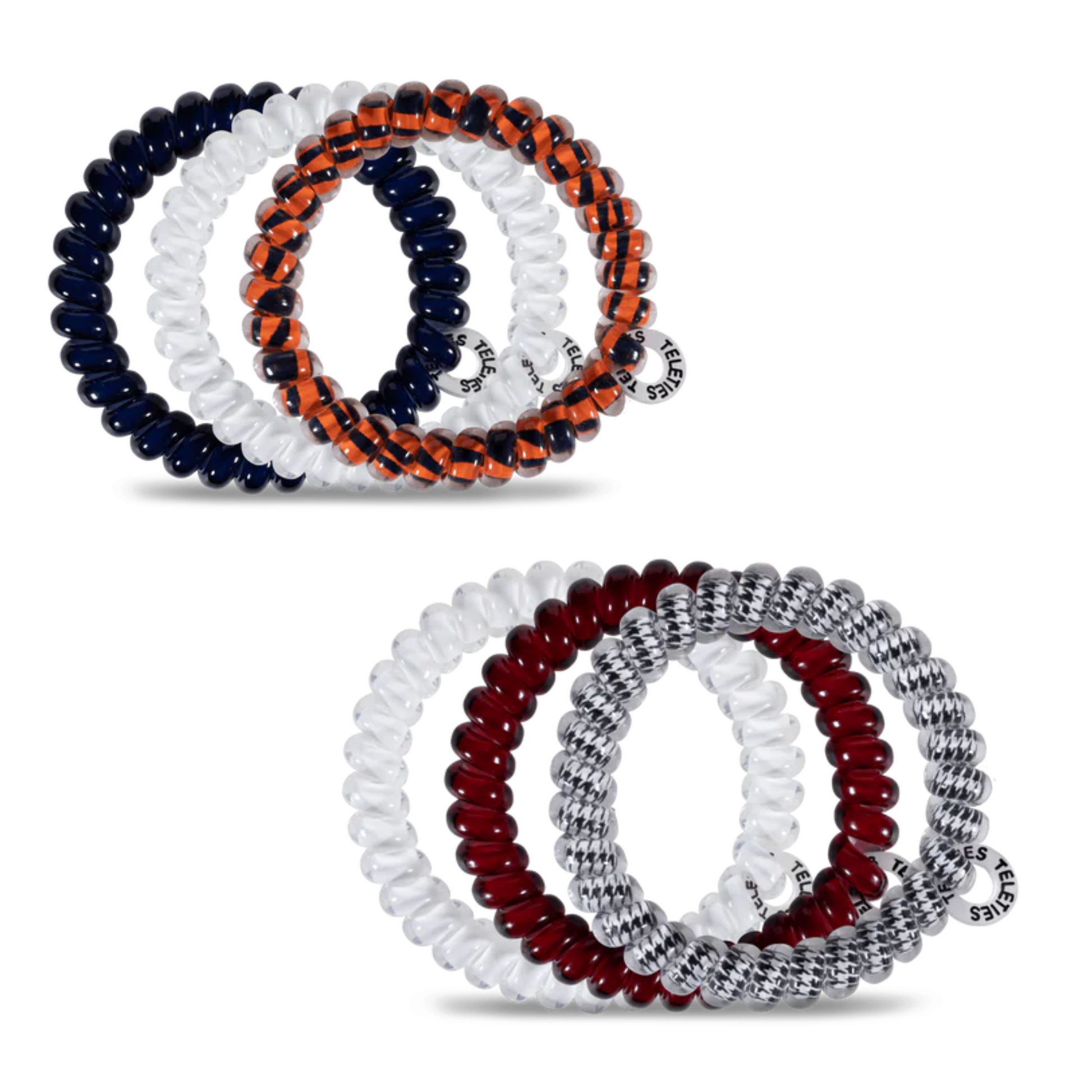 Hold your hair and enhance your style with these collegiate TELETIES. The strong grip, no rip hair ties&nbsp;that double as a bracelet. Strong, pretty and stylish, TELETIES are designed to withstand everyday demands while taking your look to the next level. War Eagle or Roll Tide!