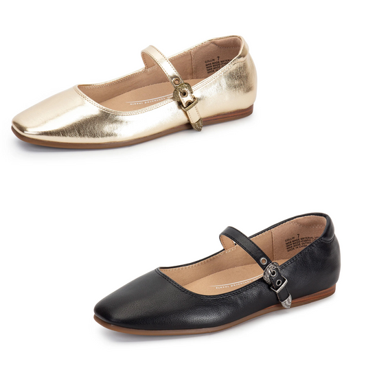 The Collin Mary Janes by Yellowbox combine classic style with modern comfort. Featuring a secure strap and closed toe design, these flat shoes provide reliable support and a polished look. Available in versatile black or striking gold, they effortlessly complement both casual and dressy outfits. Ideal for those seeking timeless footwear with expert craftsmanship.