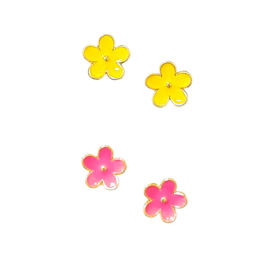 Add a pop of color to any outfit with our Colored Flower Studs. Available in hot pink or yellow, these stud earrings feature a chic flower design from the ete brand. Perfect for any occasion, these stylish studs will elevate your look with a touch of fun and flair. 