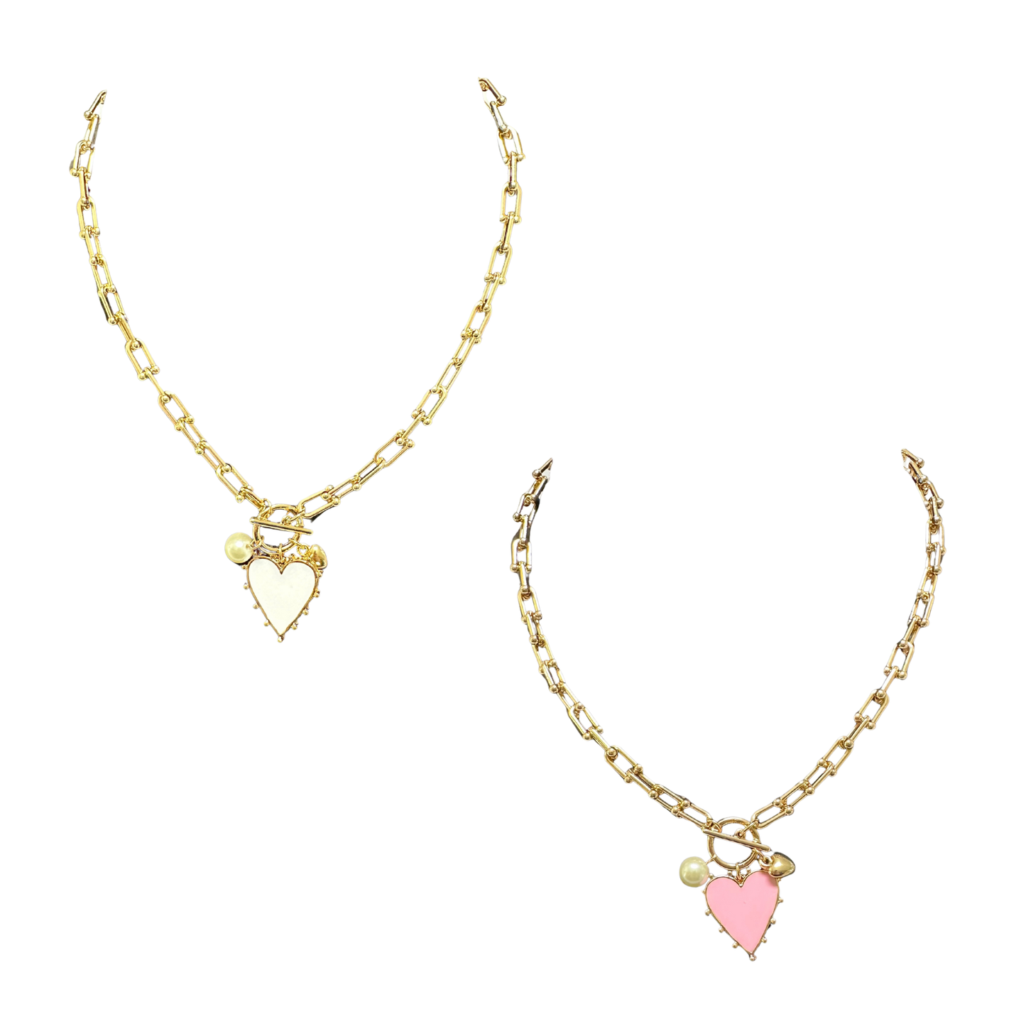 Elevate your everyday style with this delicate heart necklace from Perdido Gems. Featuring a refined chain link design, this piece combines timeless elegance with contemporary appeal. The charming heart pendant serves as a meaningful focal point, while the short length offers versatile layering potential. Choose between crisp white or soft pink to match your personal aesthetic. A sophisticated accessory that transitions seamlessly from casual to formal occasions.