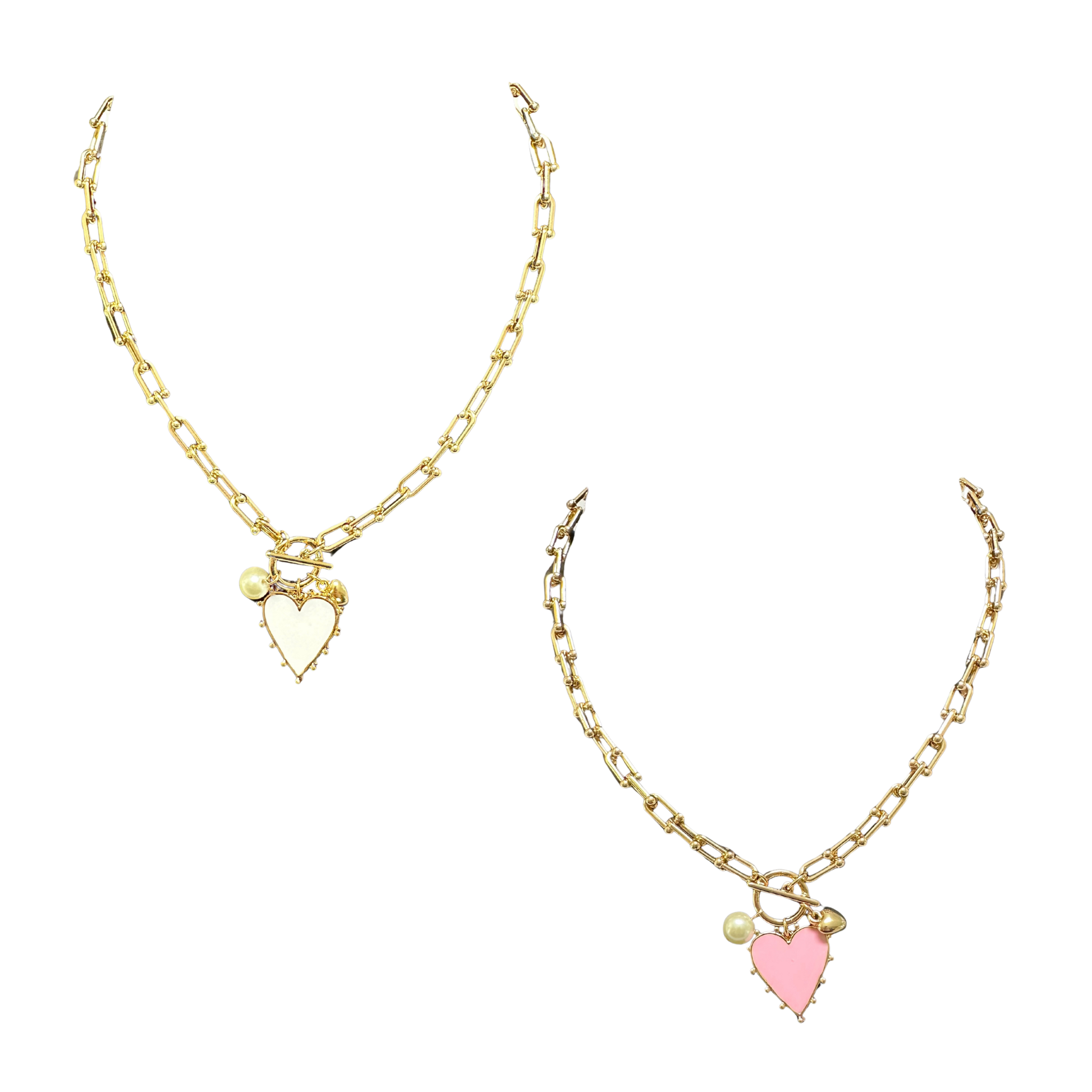 Elevate your everyday style with this delicate heart necklace from Perdido Gems. Featuring a refined chain link design, this piece combines timeless elegance with contemporary appeal. The charming heart pendant serves as a meaningful focal point, while the short length offers versatile layering potential. Choose between crisp white or soft pink to match your personal aesthetic. A sophisticated accessory that transitions seamlessly from casual to formal occasions.