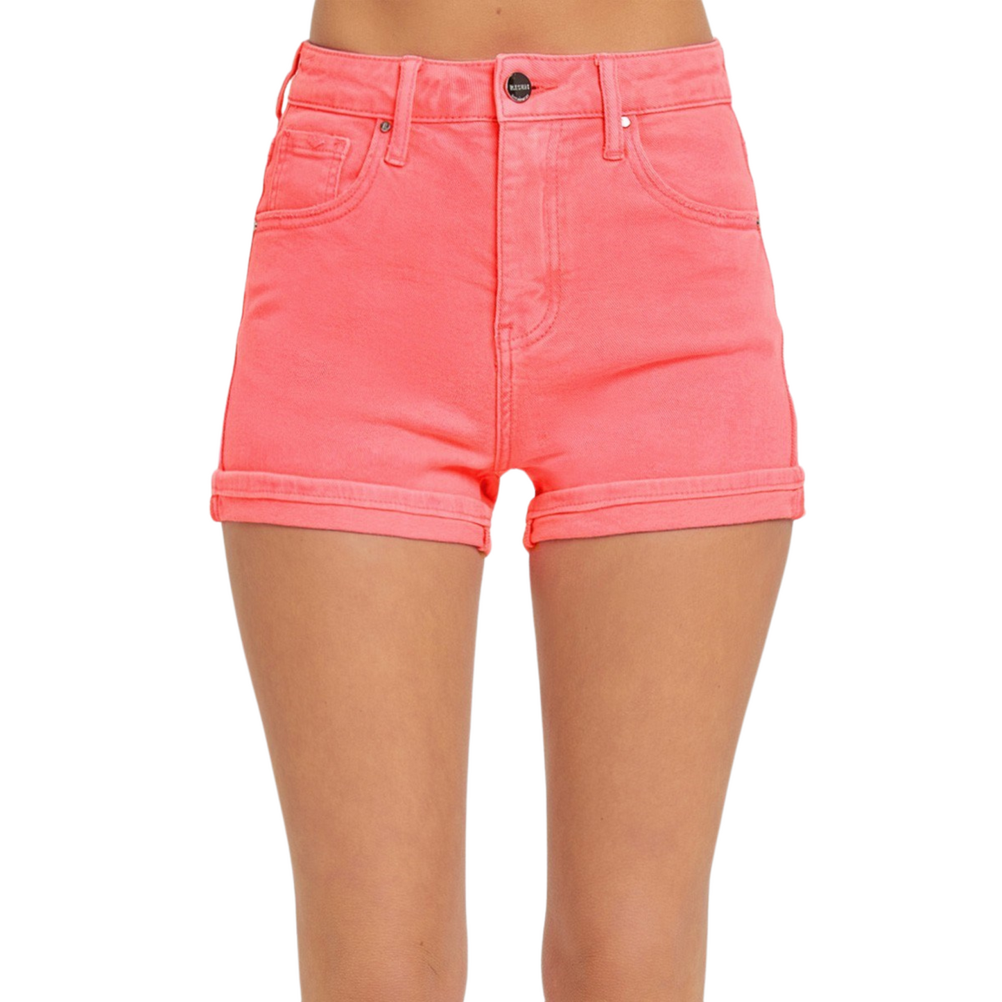Elevate your summer style with our High Rise Cuffed Shorts. The flattering high rise design offers a slimming effect, while the vibrant coral color adds a pop to your wardrobe. From the renowned Risen brand, these shorts are crafted with expertise for the perfect fit and feel.