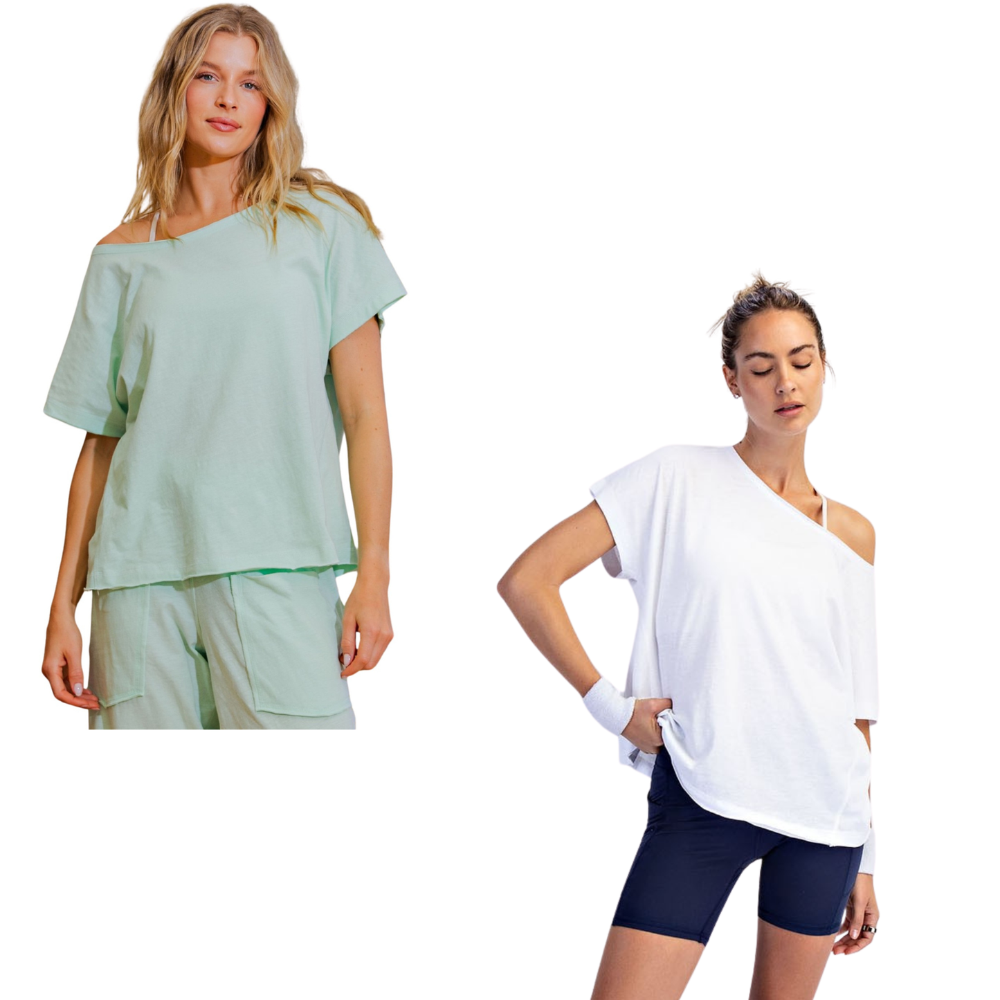 Effortless style meets comfort in this Cotton Slub Off-The-Shoulder Tee by Rae Mode. The soft, textured cotton slub fabric drapes beautifully, while the one-shoulder design adds a modern, flattering touch. This versatile piece transitions seamlessly from casual days to evening outings. Perfect for layering or wearing solo, it's a wardrobe essential that combines contemporary flair with everyday wearability. Available in green or white.