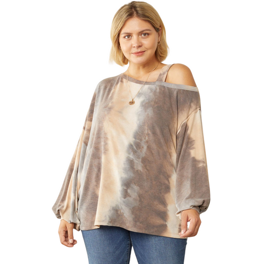 Add a touch of trendiness to your wardrobe with our Tie Dye Cold Shoulder Top. The tie-dye print and cold-shoulder detail bring a stylish edge, while the puff sleeves add a touch of femininity. Made from a mediumweight knit, this top is both comfortable and non-sheer, making it perfect for any occasion. Available in plus sizes.