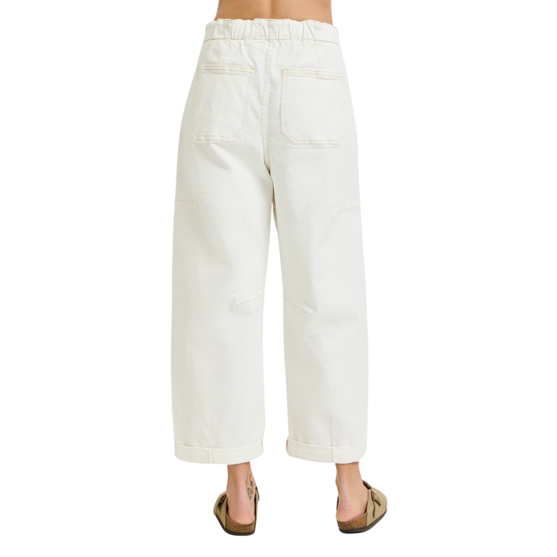 Elevate your casual wardrobe with these High Rise Barrel Pants from Risen. Crafted in a soft cream color, these cropped wide-leg pants feature functional cargo pockets and a comfortable cuffed hem. The stretchy fabric moves with you throughout the day, while the high-rise cut flatters your silhouette. Perfect for effortless, on-trend styling.