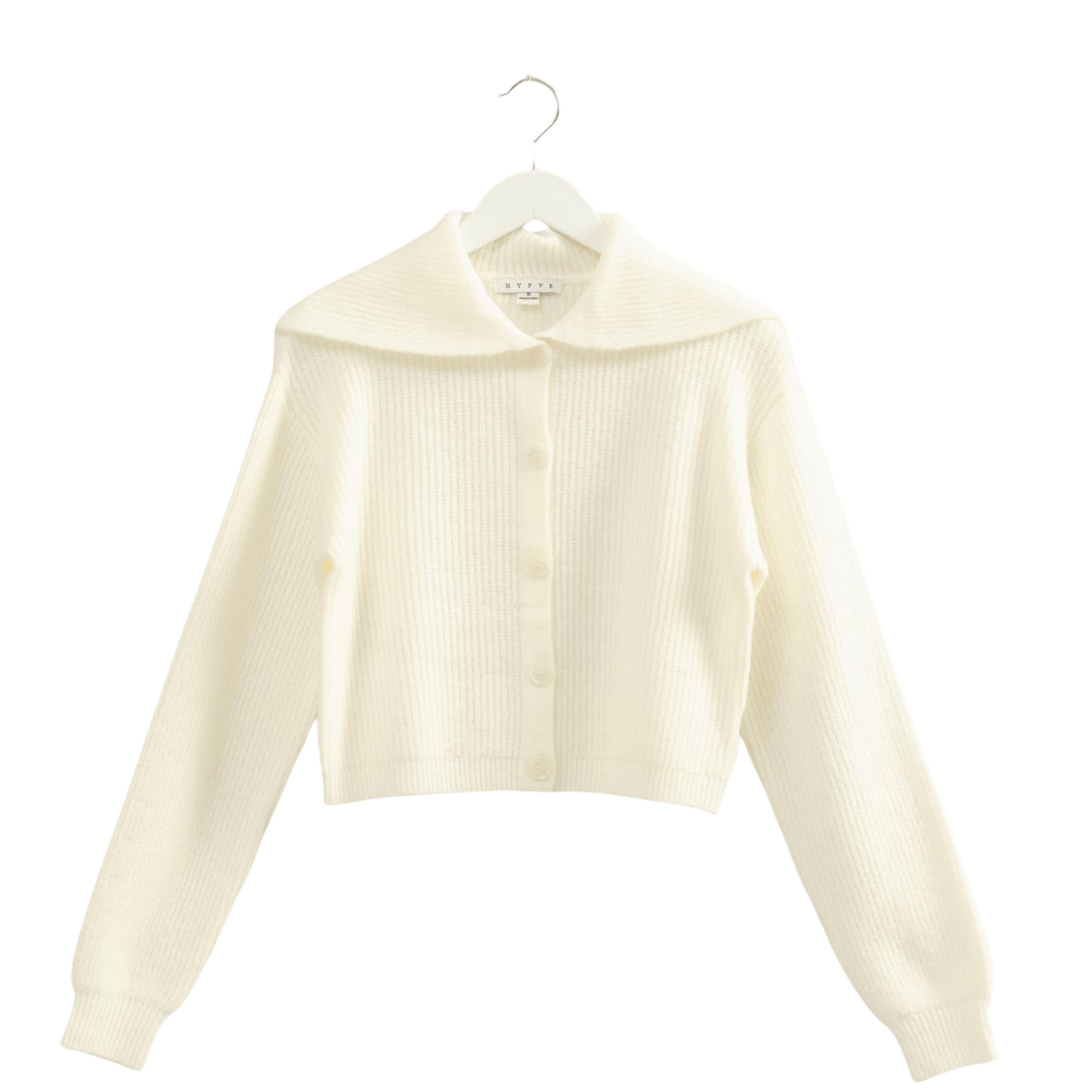Elevate your wardrobe with the Sailor Collar Cardigan by HYFVE, crafted in a soft cream knit. This button-up design combines timeless style with cozy comfort, making it an essential layering piece for cooler days. The classic sailor collar adds a refined, expert touch, while the quality knit fabric ensures durability and warmth throughout the season. Perfect for both casual and polished looks, this cardigan merges sophistication with everyday practicality.