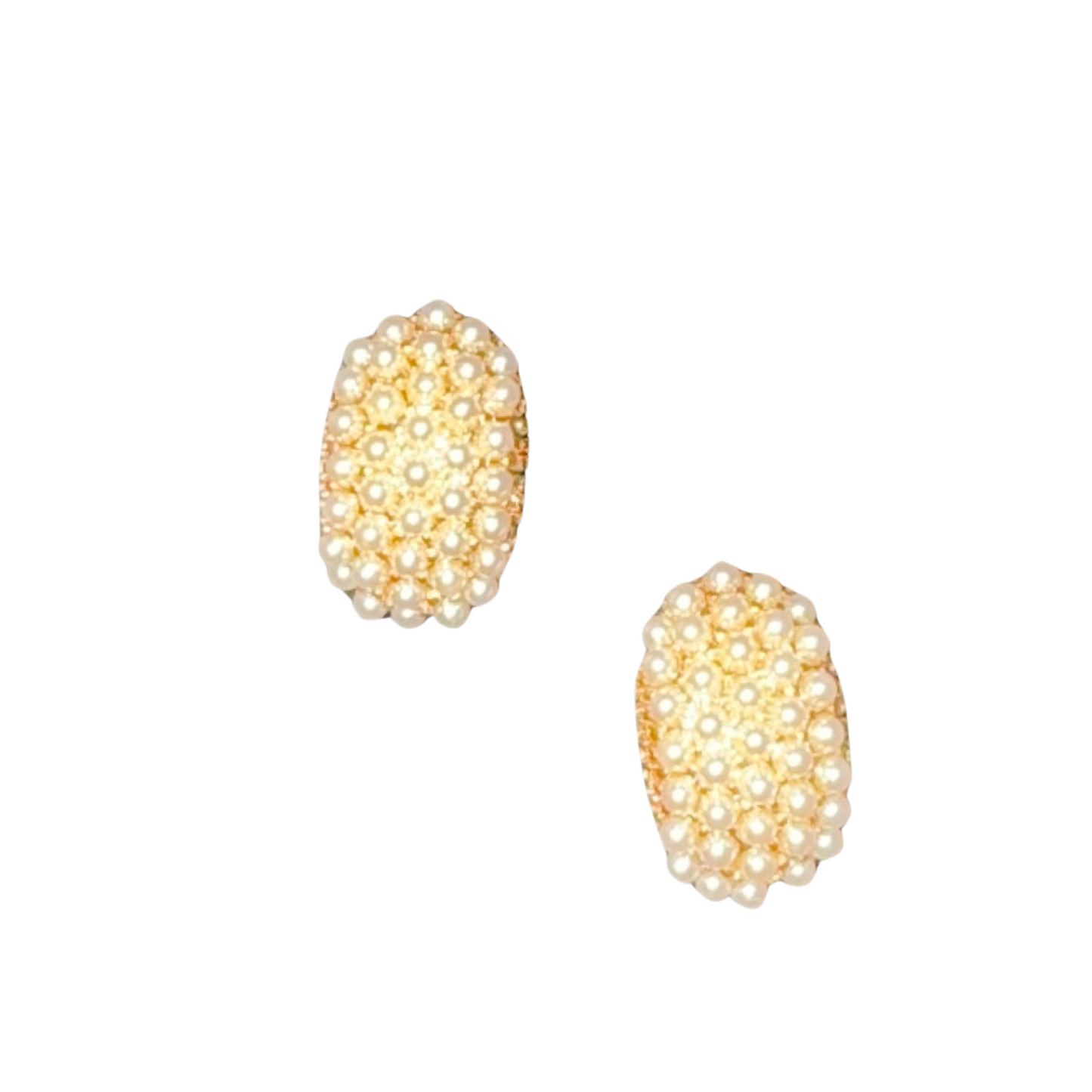 These Gold Dipped Pearl Studs feature crescent shaped studs with delicate pearl accents, plated in luxurious gold. Experience timeless elegance with these unique and versatile earrings. Perfect for any occasion.