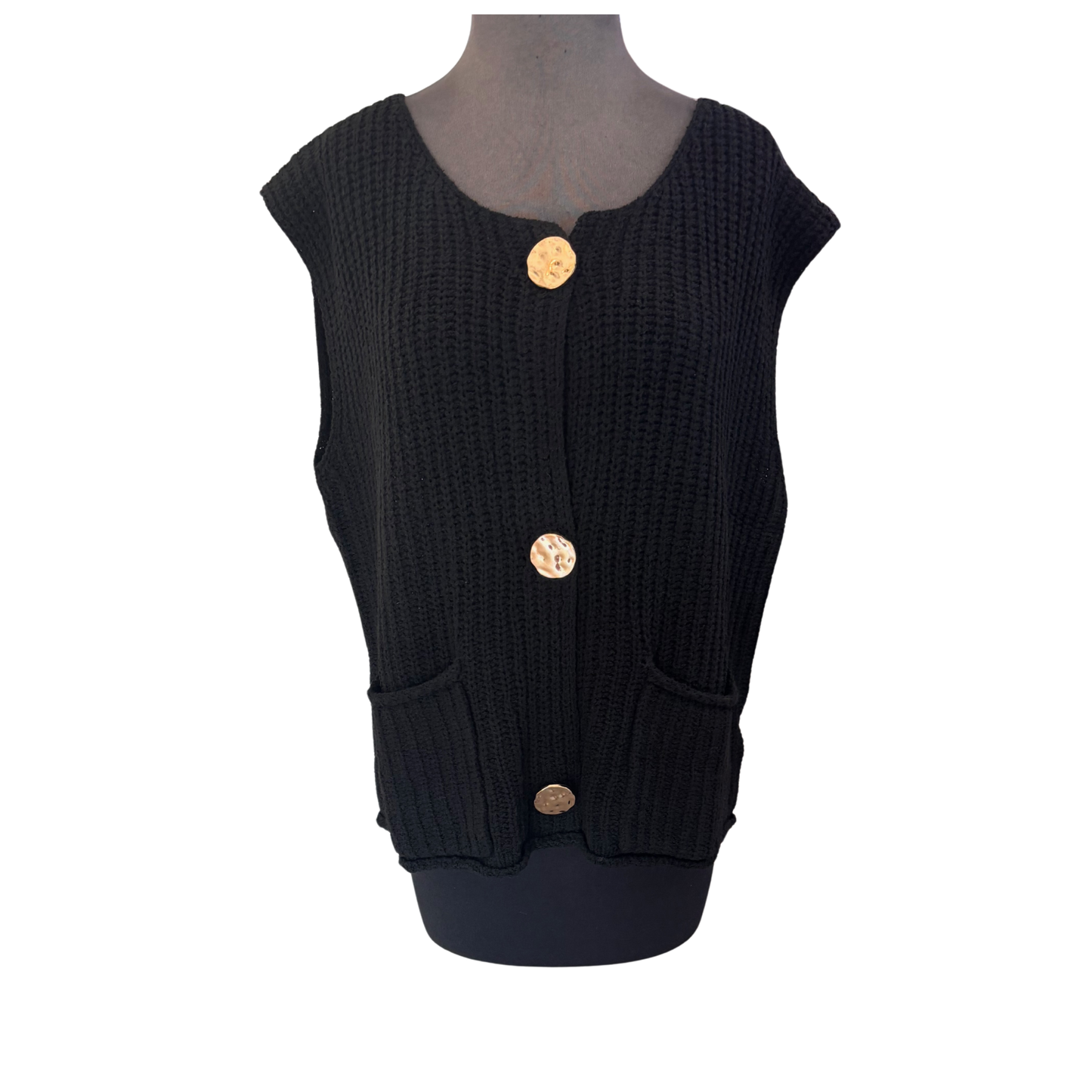 Elevate your wardrobe with this stunning sleeveless crochet sweater vest from She+Sky. Crafted in classic black, this plus-size piece features an open crochet knit design with a button-down front for effortless layering. The relaxed fit and breathable construction make it perfect for pairing over tees, tanks, or long-sleeve tops. A versatile essential that transitions seamlessly from casual to dressed-up looks.