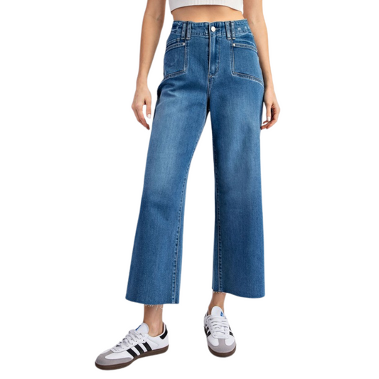 Expertly crafted for a stylish and modern look, these Cropped Straight Leg Jeans from ee are a must-have addition to your wardrobe. The cropped length and raw hem add a trendy touch, while the medium wash adds a touch of versatility. Perfect for any occasion, these jeans are sure to elevate your style game.