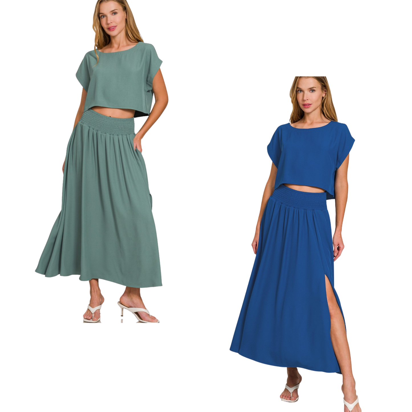 Elevate your casual wardrobe with this expertly crafted Zenana set featuring a heavy woven span fabric that delivers superior durability and comfort. The cropped tee pairs seamlessly with a coordinating midi skirt, creating a polished yet relaxed silhouette perfect for layering or wearing as a complete look. Short sleeves offer breathable versatility for year-round styling, while the quality construction ensures this set withstands regular wear. An effortless choice for those who appreciate thoughtful desig
