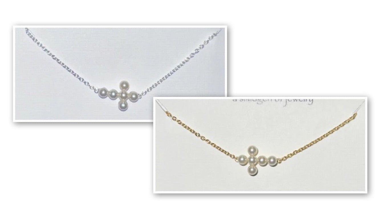 Pearl Sideways Cross  Necklace