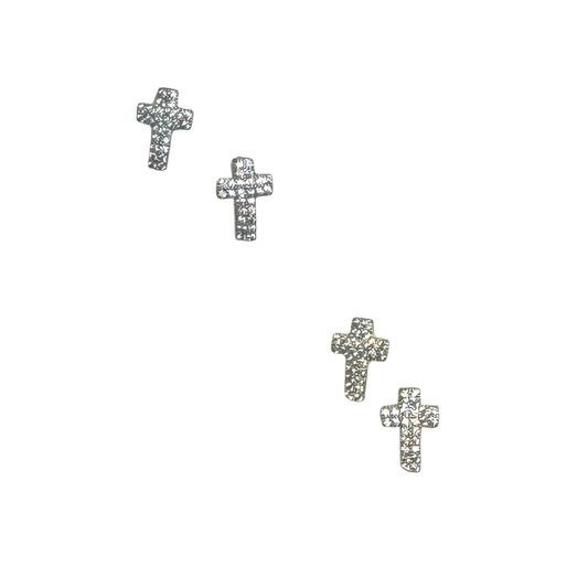 Elegant small cross studs featuring sparkling rhinestone accents that catch the light beautifully. These timeless stud earrings from Perdido Gems combine classic religious symbolism with modern sparkle, perfect for everyday wear or special occasions. Secure post backs ensure comfortable, all-day wearability. A versatile addition to any jewelry collection.
