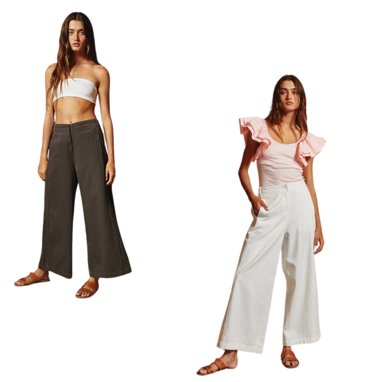 Featuring a high-rise waist with elastic band, these Wide Leg Crop ped Pants provide classic styling with side and back pocket  detailing. Available in charcoal and white.