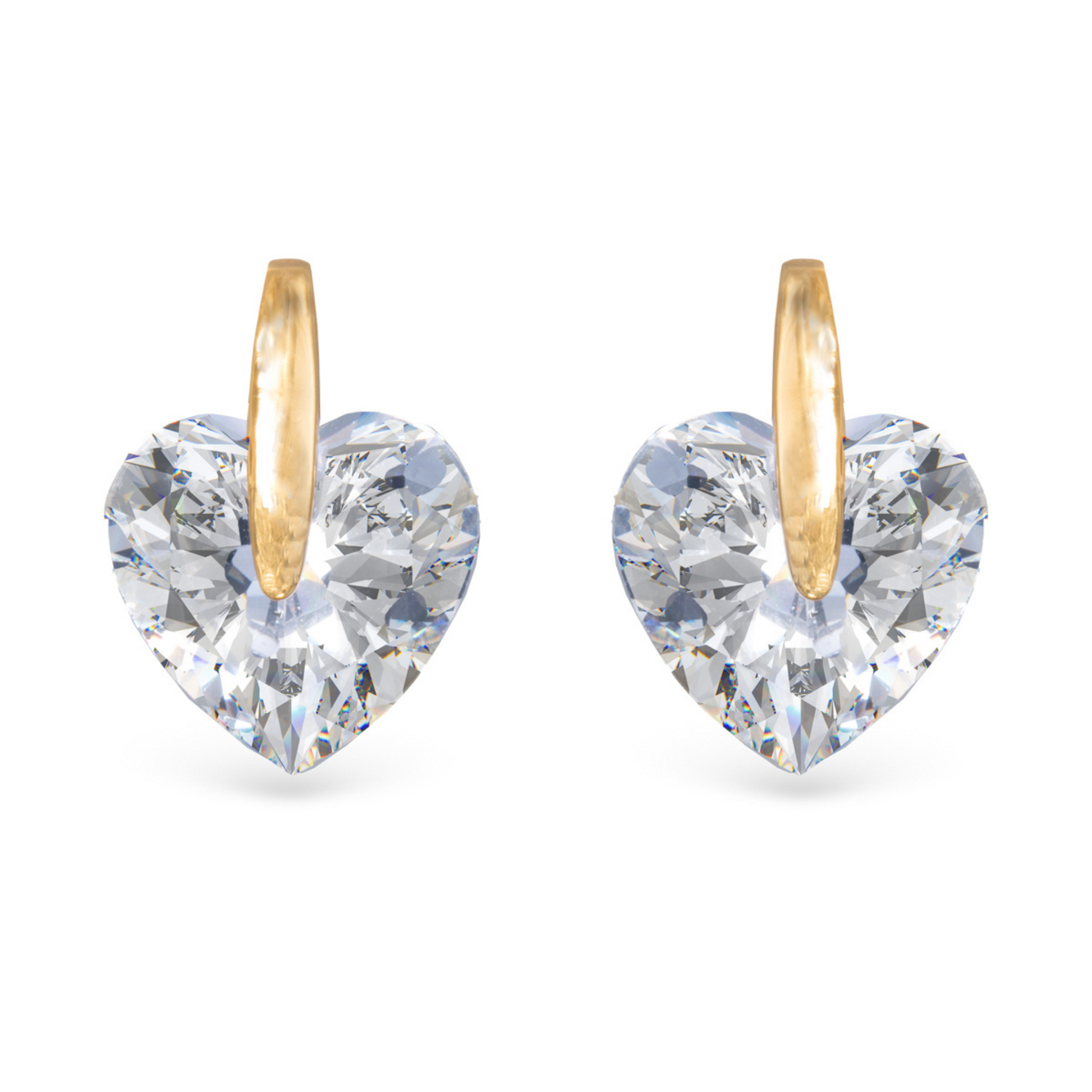 Crafted by Amanda Blu, these CZ Heart Earrings are the perfect addition to any jewelry collection. Made with stunning gold and adorned with a delicate rhinestone heart, these stud earrings add a touch of elegance and sparkle to any outfit. Expertly designed for a timeless and sophisticated look.