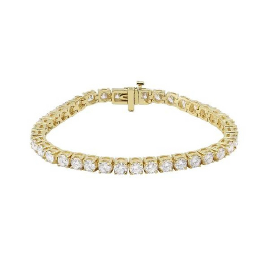This Gold CZ Tennis Bracelet is crafted from authentic gold plated sterling silver with 3mm CZ stones for lasting durability. Replaceable and easily adjustable, this timeless accessory will enhance any look.