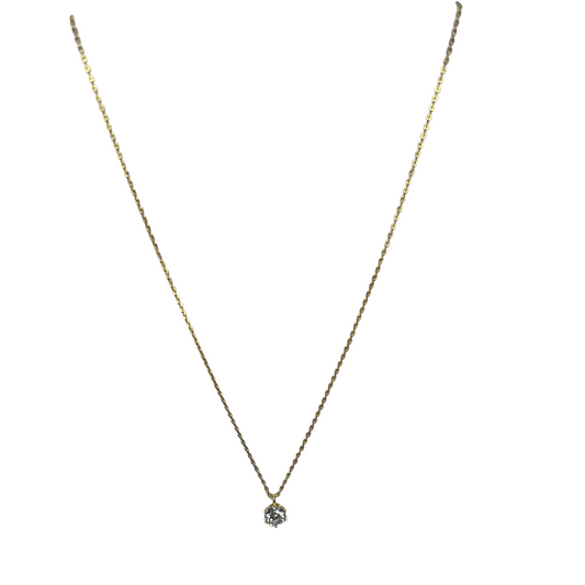 This elegant Dainty Rhinestone Necklace features a gold chain adorned with a small rhinestone accent. The delicate design adds a touch of sophistication to any outfit. Elevate your style with this short necklace.