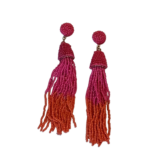 pink and orange beaded dangle earrings