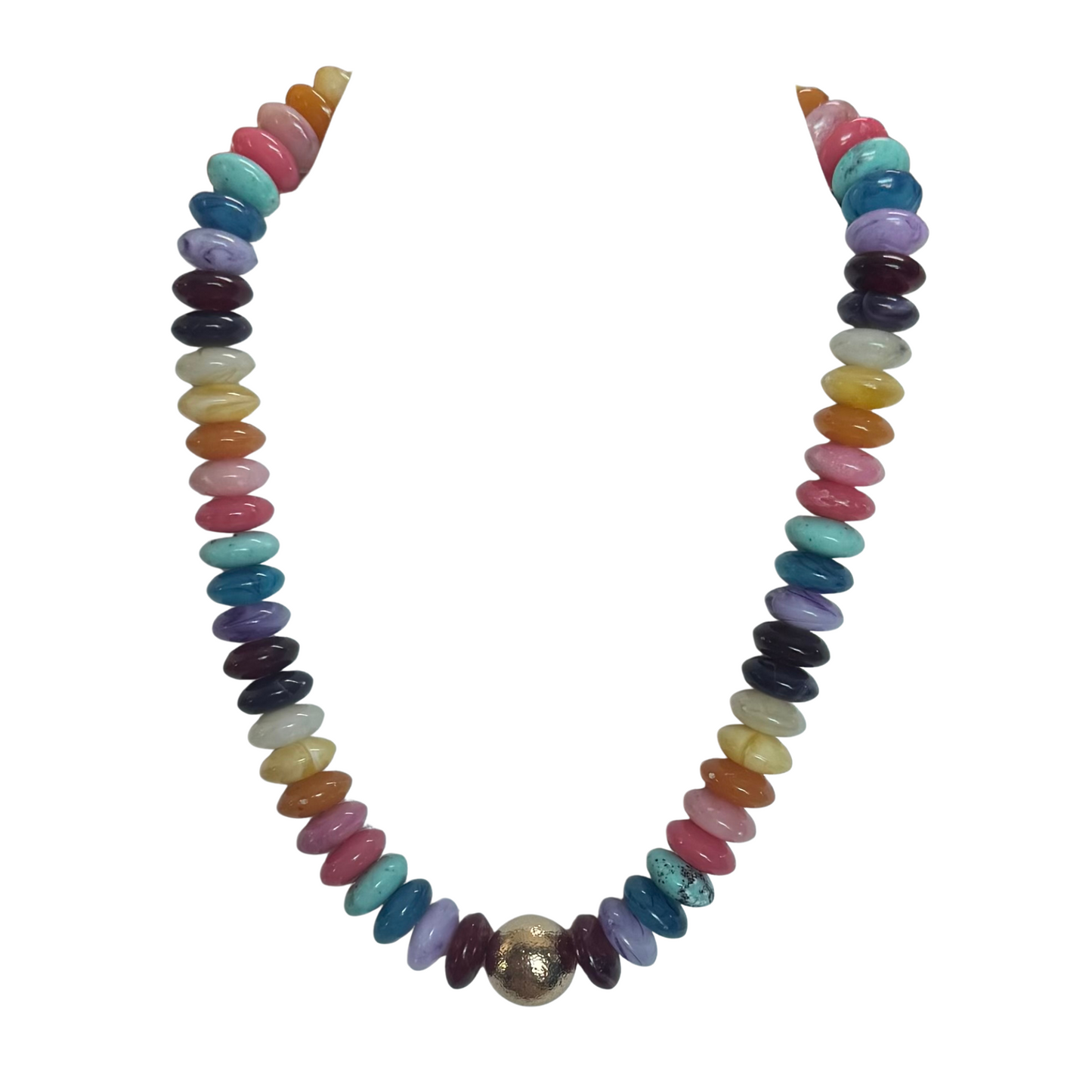 Chunky Beaded Necklace in dark multicolor with gold bead accent